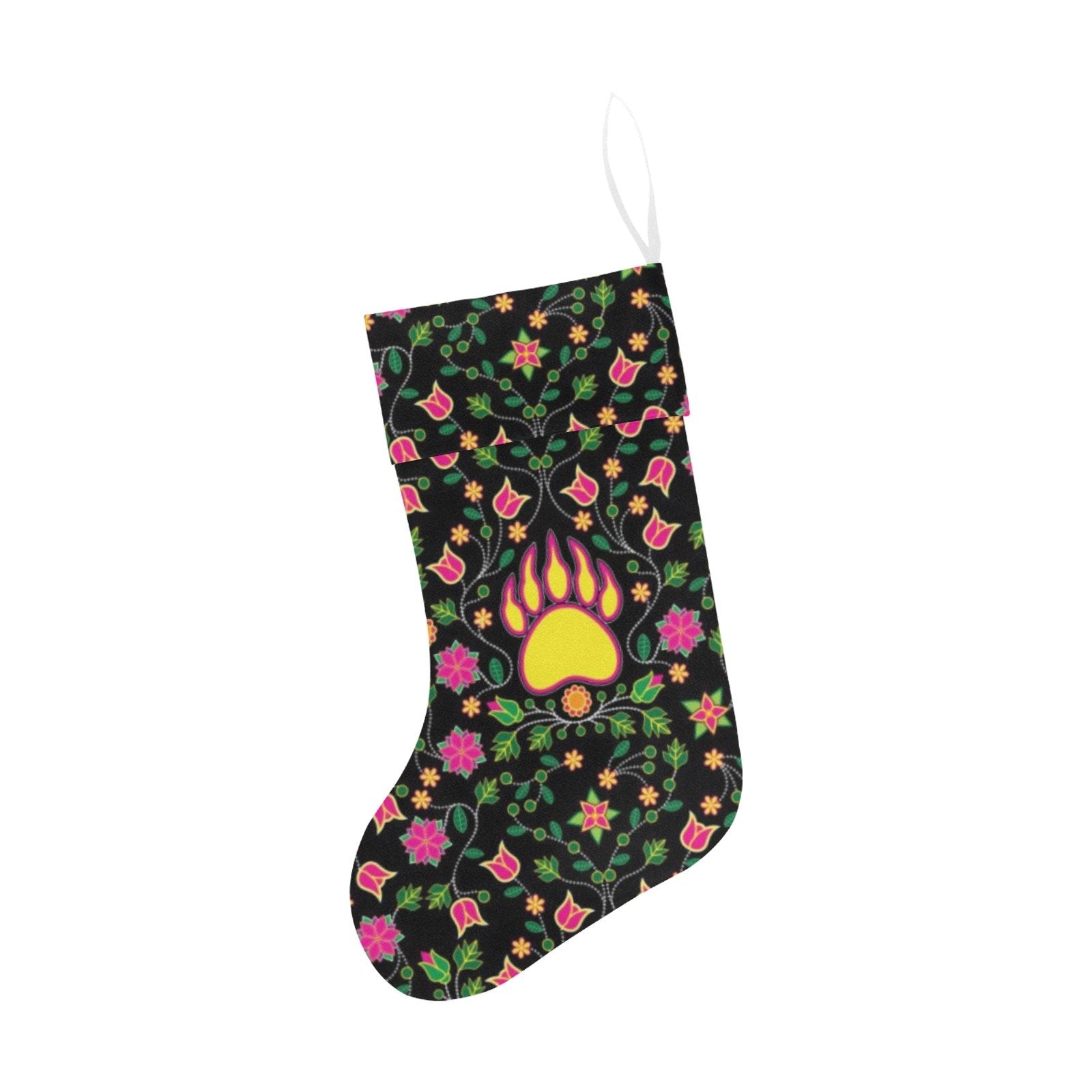 Floral Bearpaw Pink and Yellow Christmas Stocking holiday stocking e-joyer