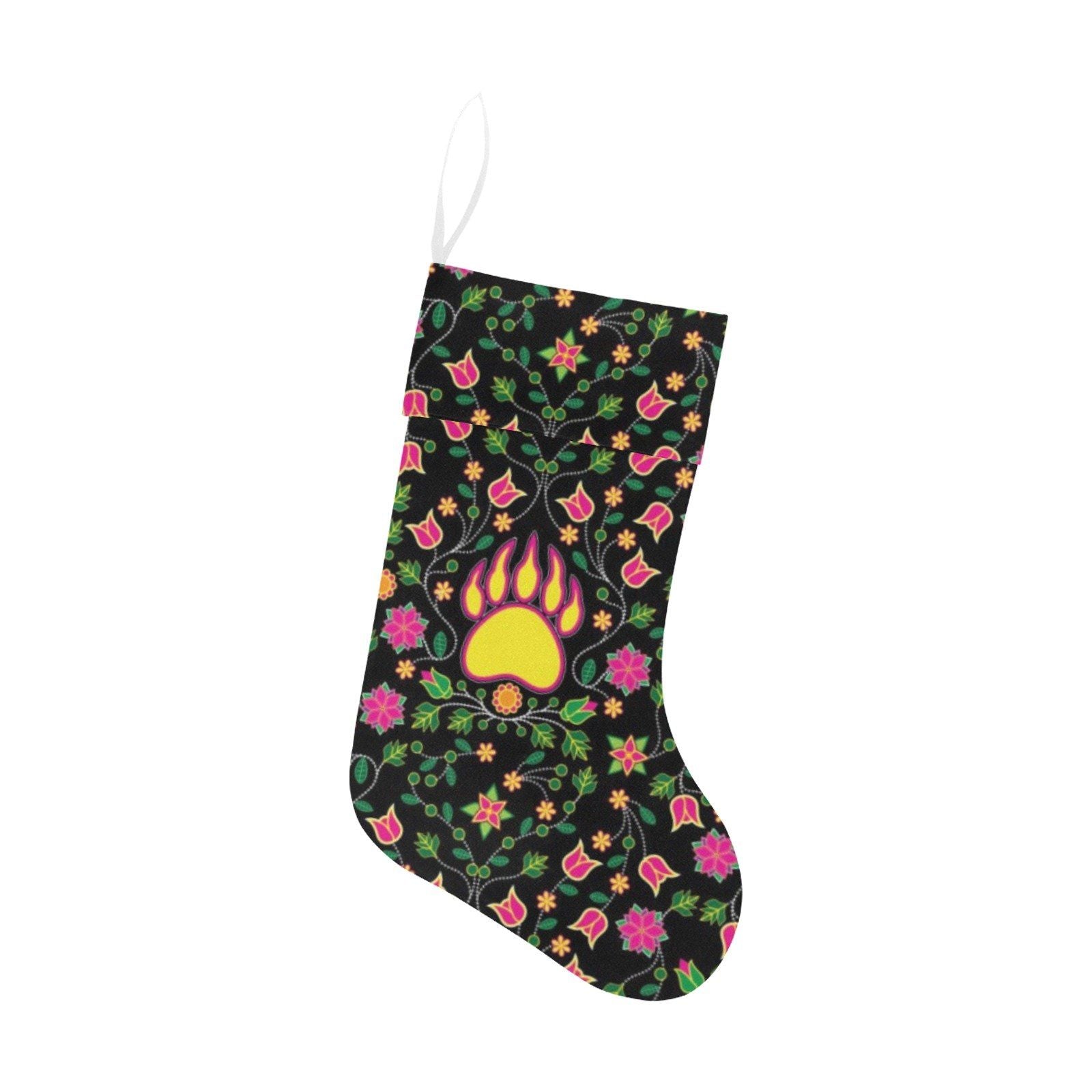 Floral Bearpaw Pink and Yellow Christmas Stocking holiday stocking e-joyer