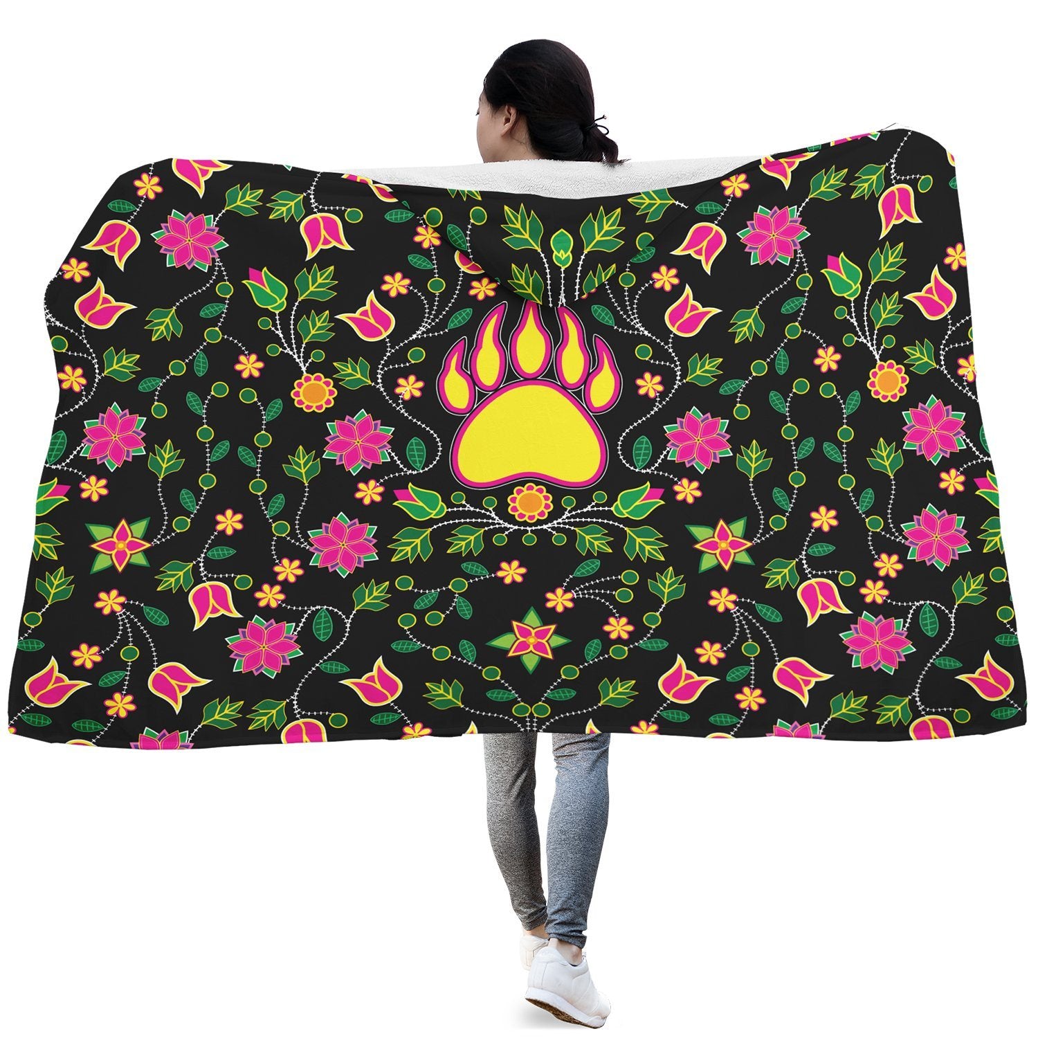 Floral Bearpaw Pink and Yellow Hooded Blanket blanket 49 Dzine