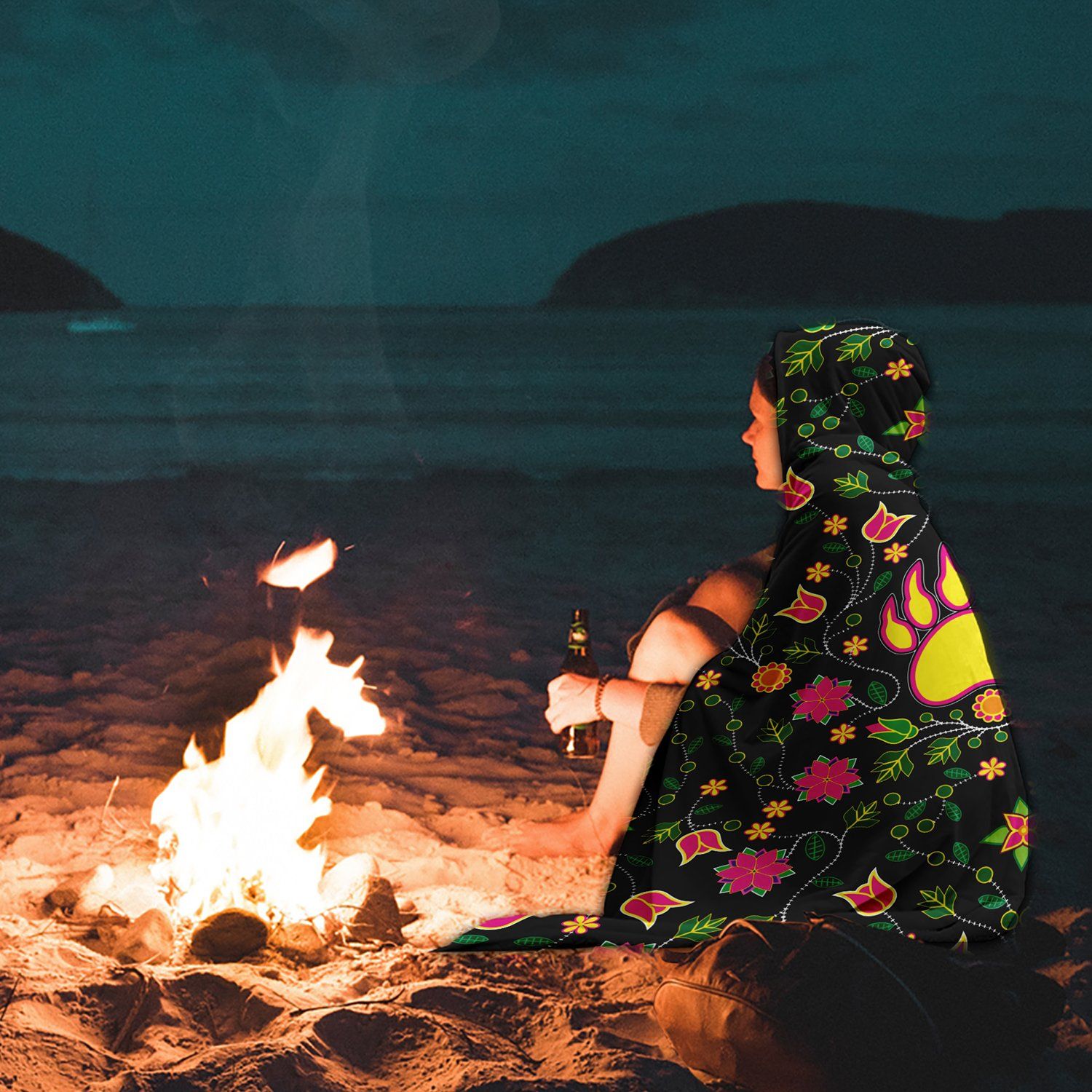 Floral Bearpaw Pink and Yellow Hooded Blanket blanket 49 Dzine