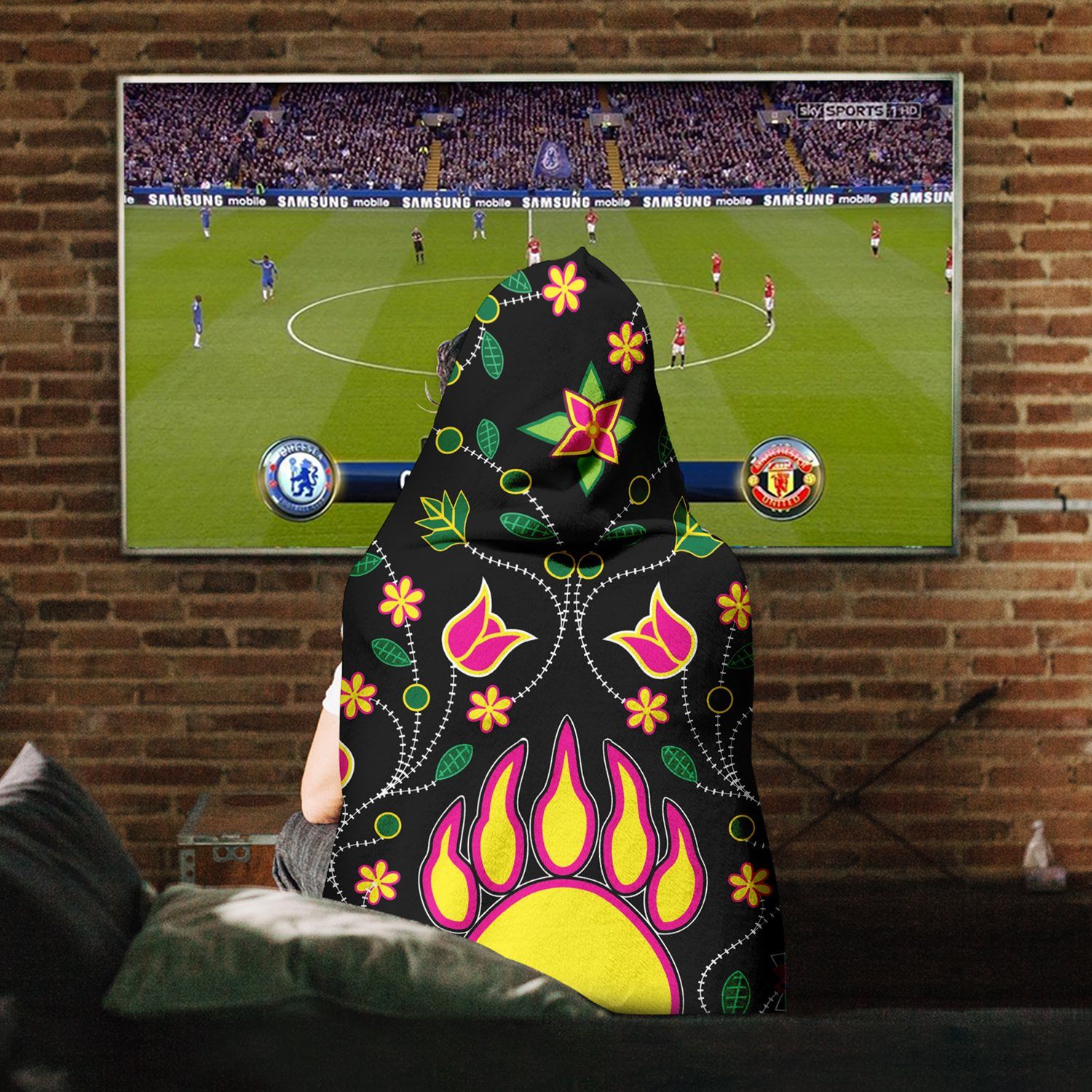 Floral Bearpaw Pink and Yellow Hooded Blanket blanket 49 Dzine