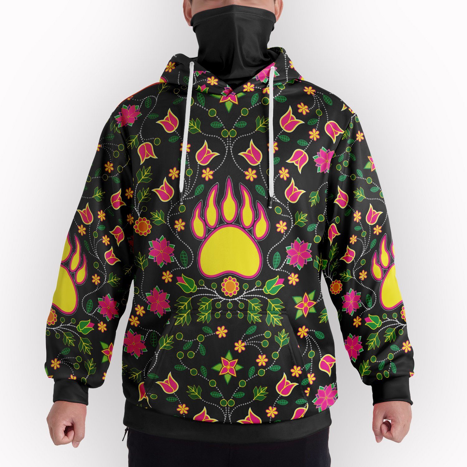 Floral Bearpaw Pink and Yellow Hoodie with Face Cover 49 Dzine 