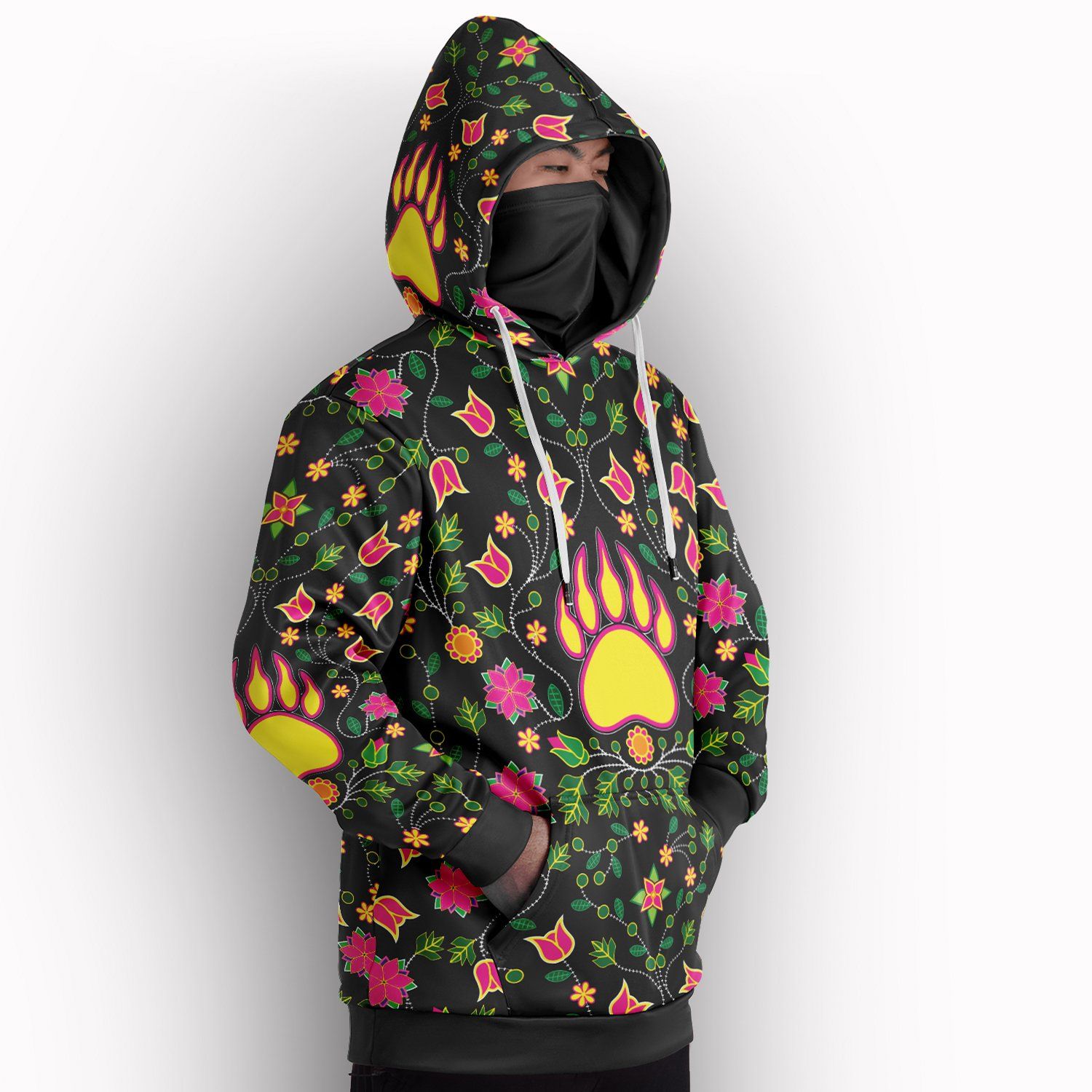 Floral Bearpaw Pink and Yellow Hoodie with Face Cover 49 Dzine 
