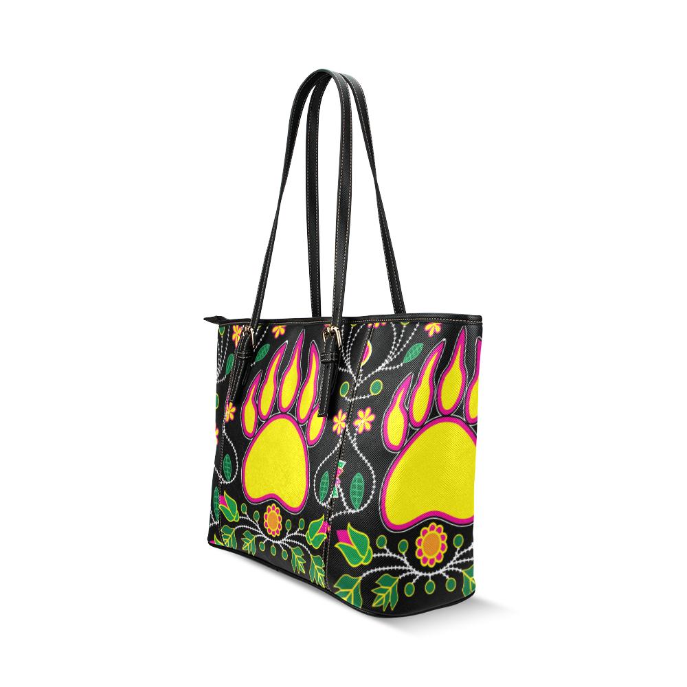 Floral Bearpaw Pink and Yellow Leather Tote Bag/Large (Model 1640) Leather Tote Bag (1640) e-joyer
