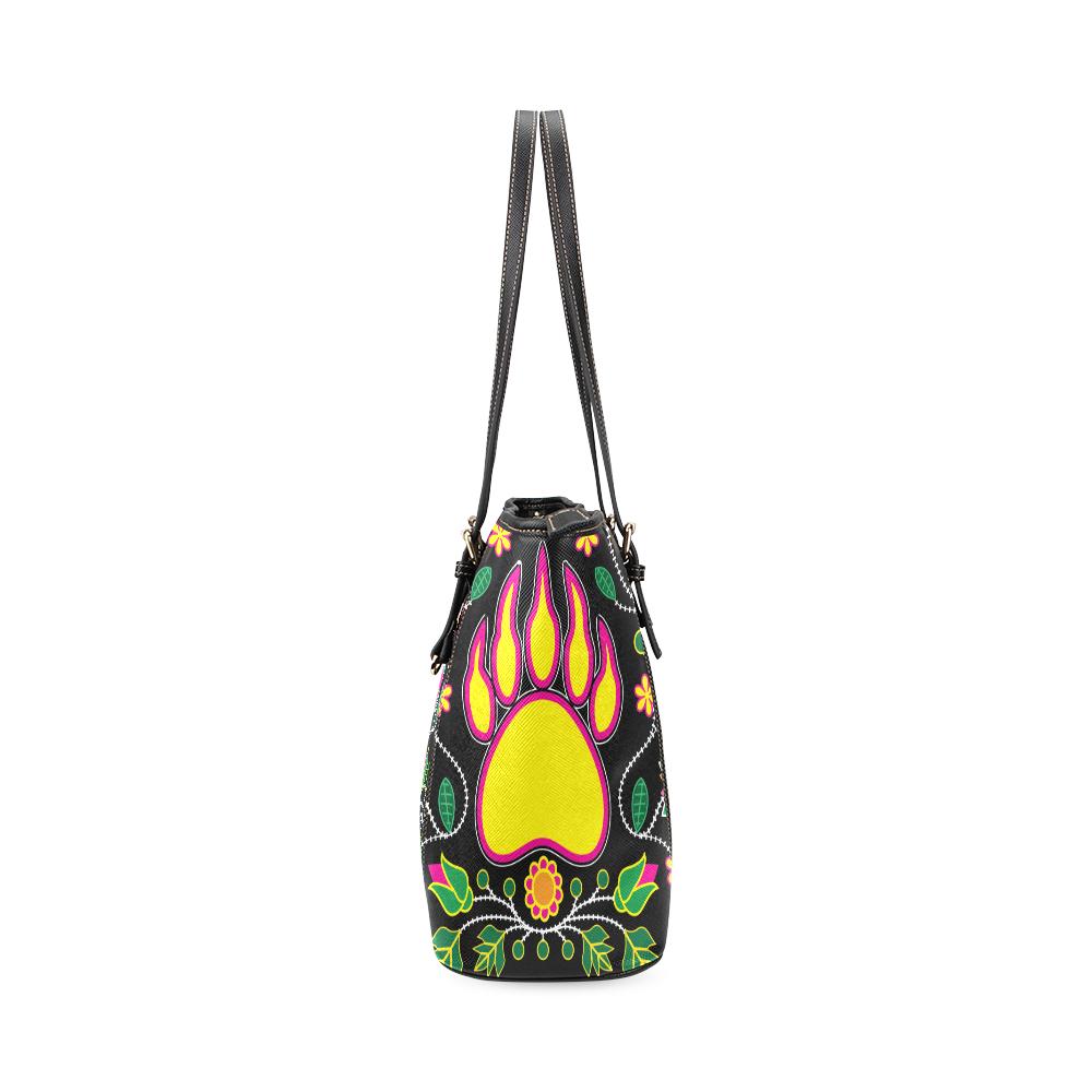 Floral Bearpaw Pink and Yellow Leather Tote Bag/Large (Model 1640) Leather Tote Bag (1640) e-joyer