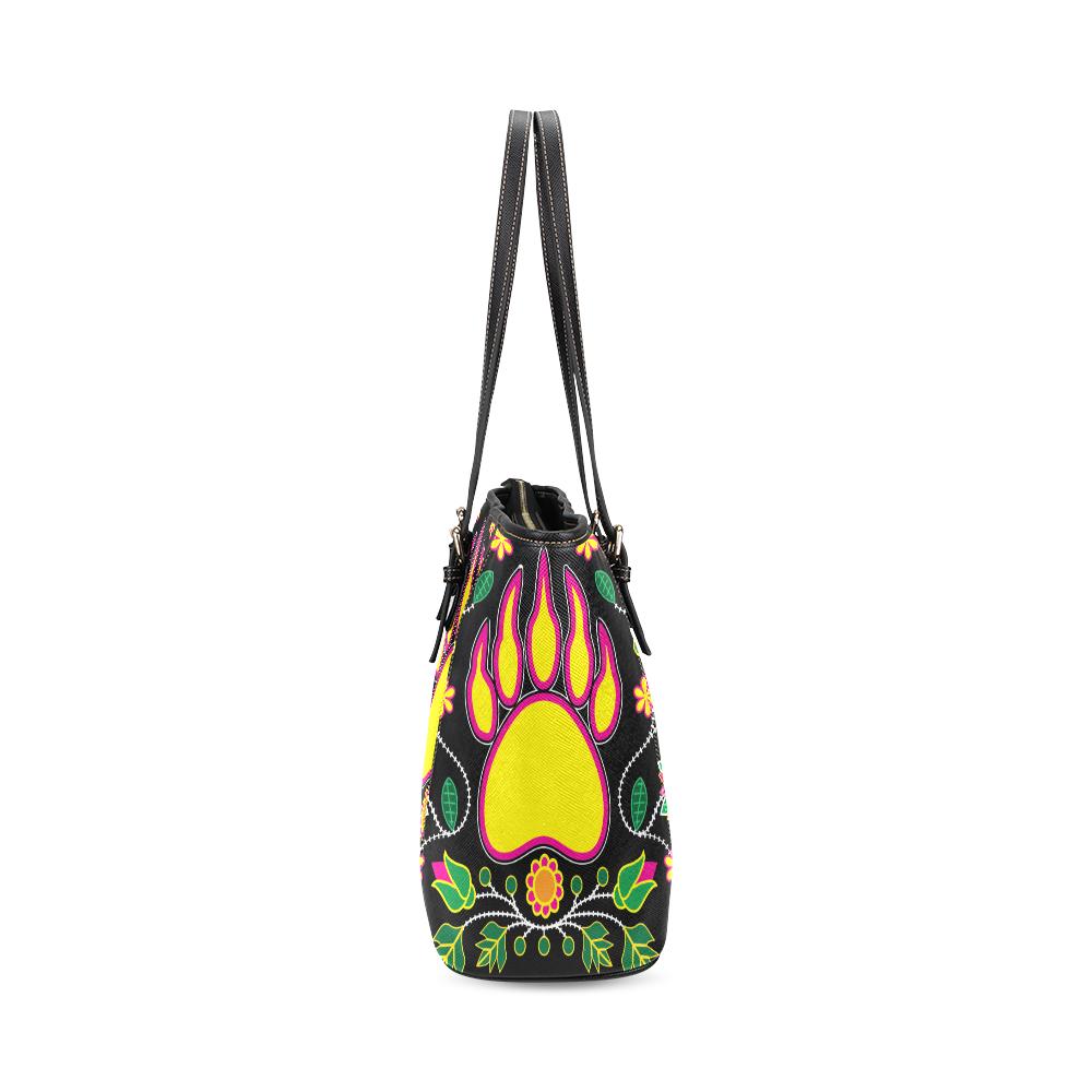 Floral Bearpaw Pink and Yellow Leather Tote Bag/Large (Model 1640) Leather Tote Bag (1640) e-joyer