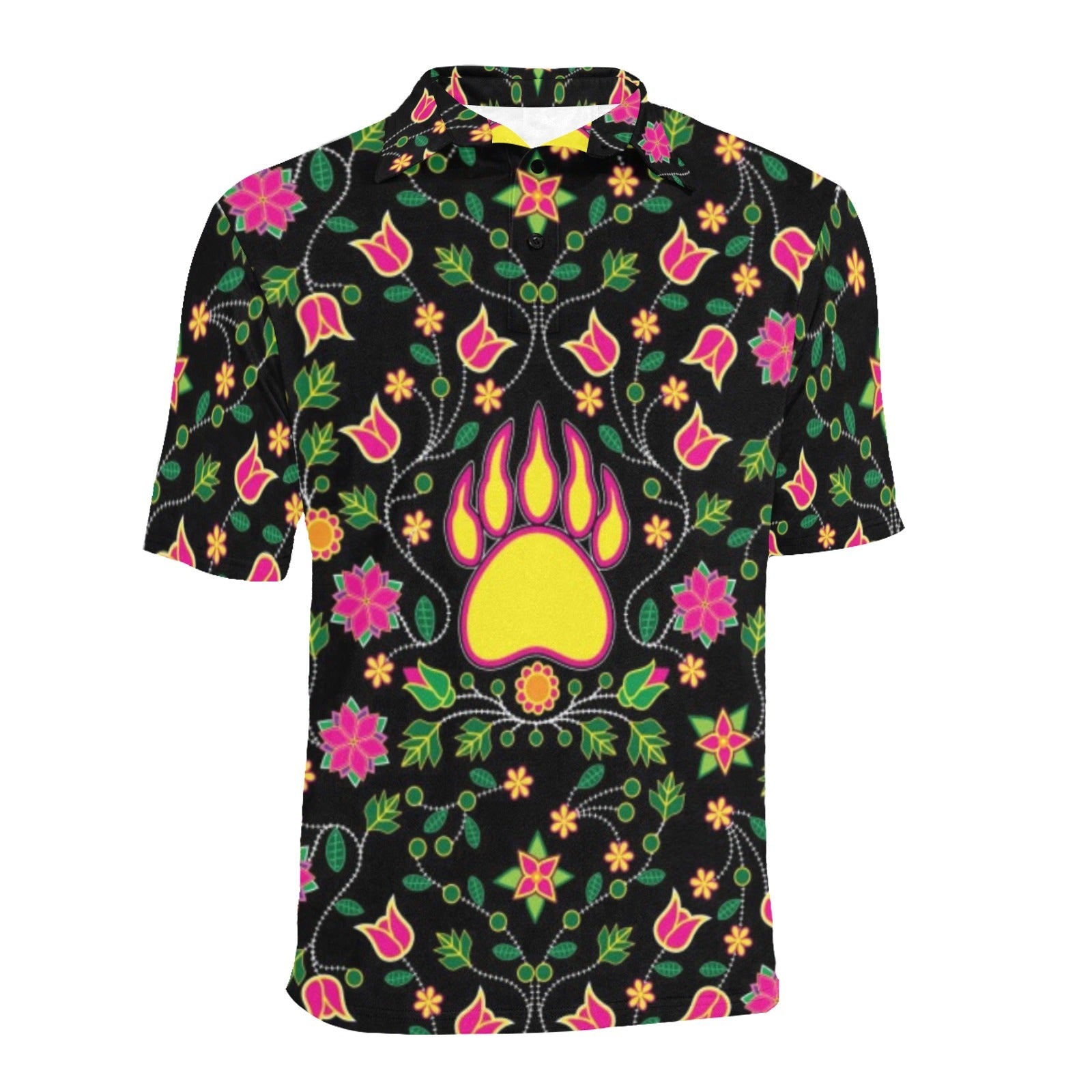 Floral Bearpaw Pink and Yellow Men's All Over Print Polo Shirt (Model T55) Men's Polo Shirt (Model T55) e-joyer