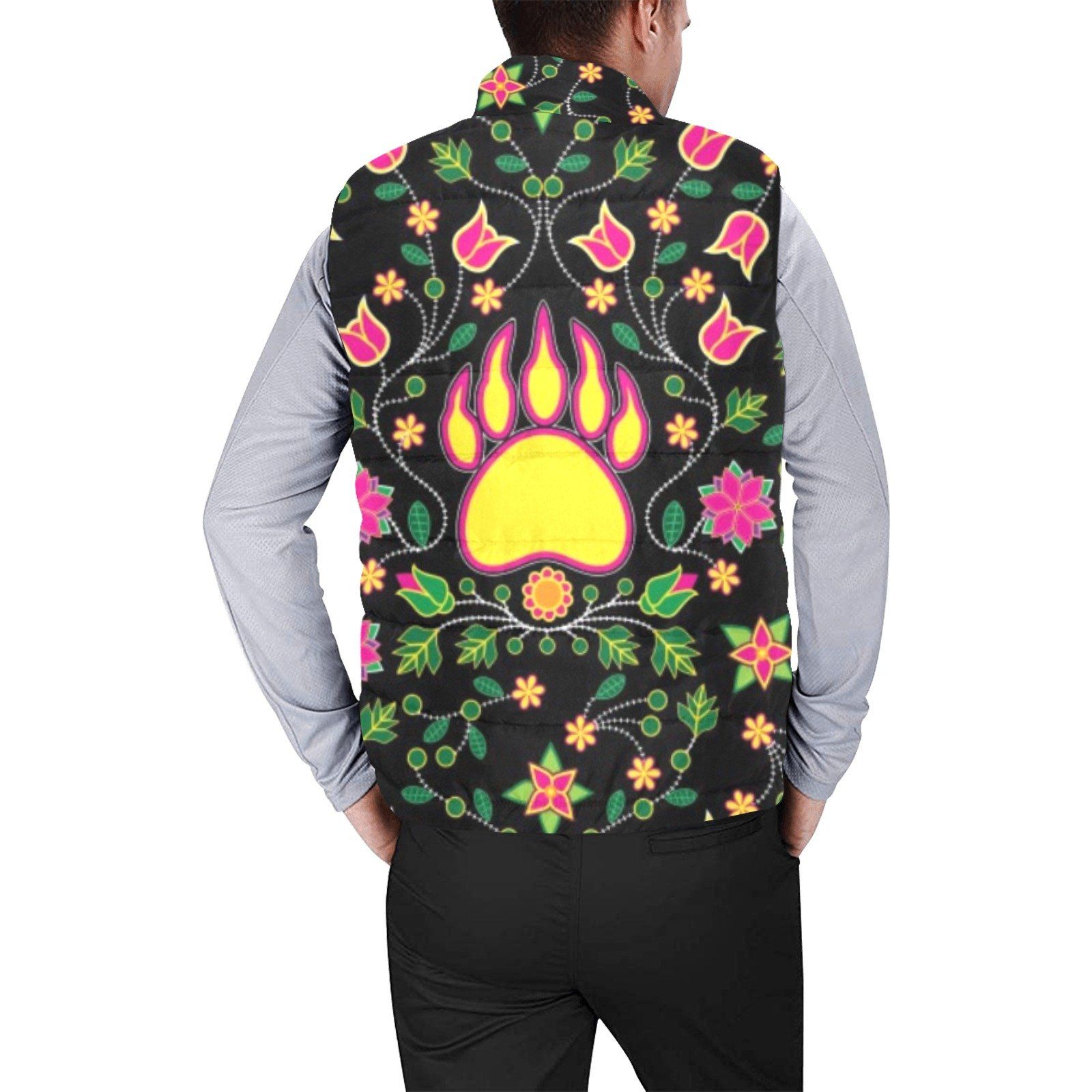 Floral Bearpaw Pink and Yellow Men's Padded Vest Jacket (Model H44) Men's Padded Vest Jacket (H44) e-joyer