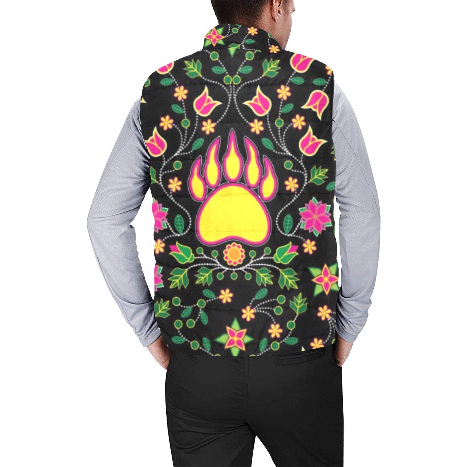 Floral Bearpaw Pink and Yellow Men's Padded Vest Jacket (Model H44) Men's Padded Vest Jacket (H44) e-joyer 