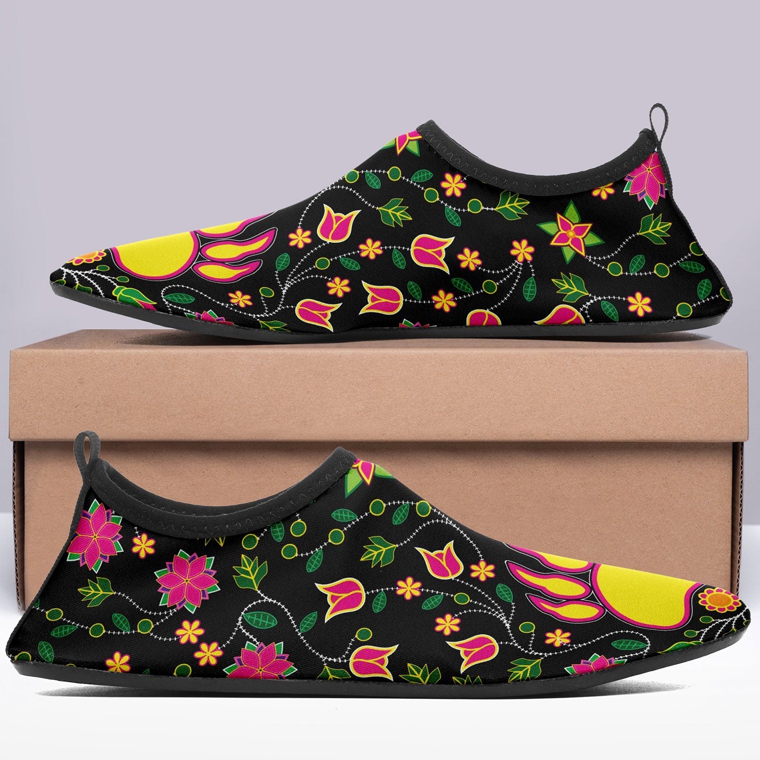 Floral Bearpaw Pink and Yellow Sockamoccs Slip On Shoes Herman
