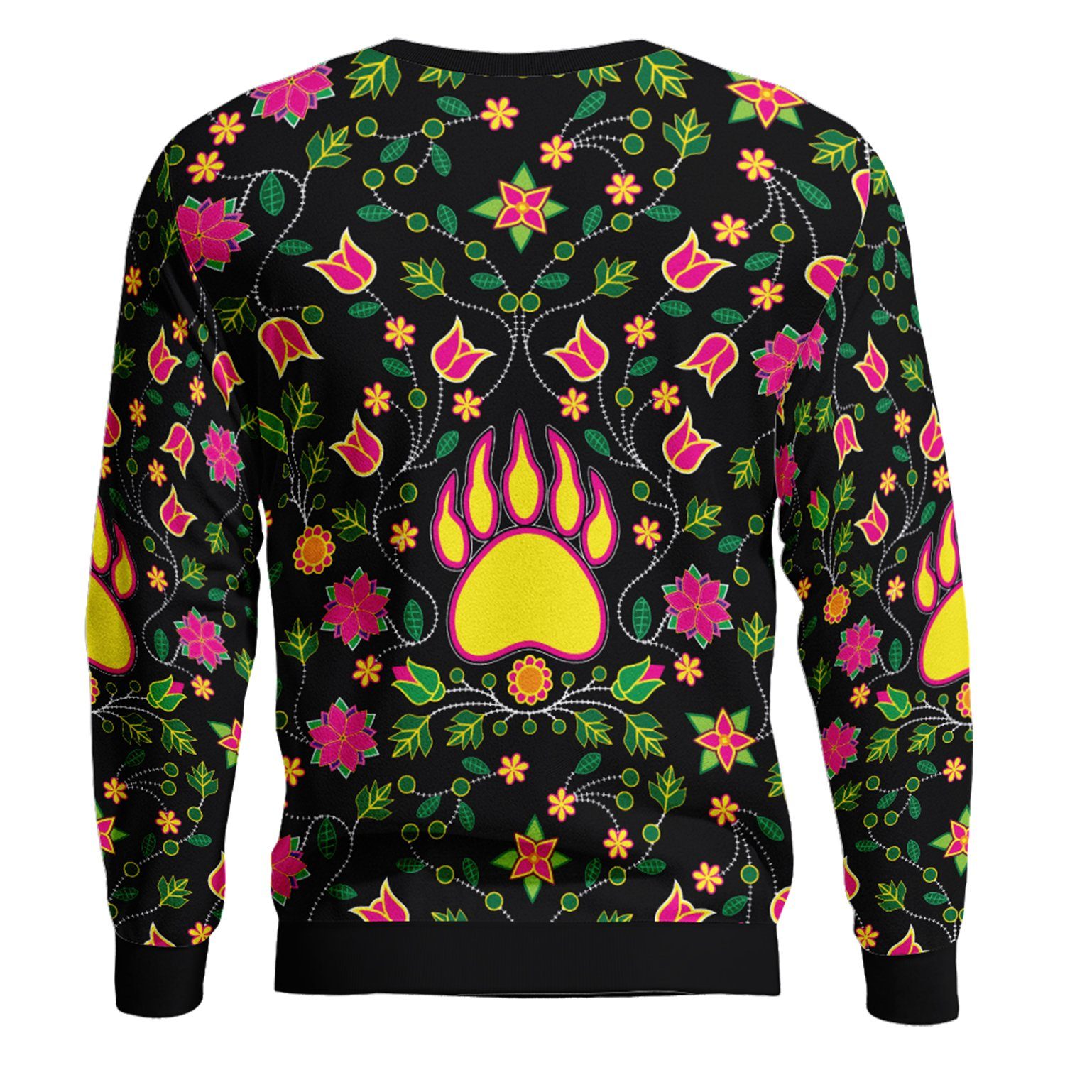 Floral Bearpaw Pink and Yellow Unisex Crewneck Long Sleeve Top 49 Dzine