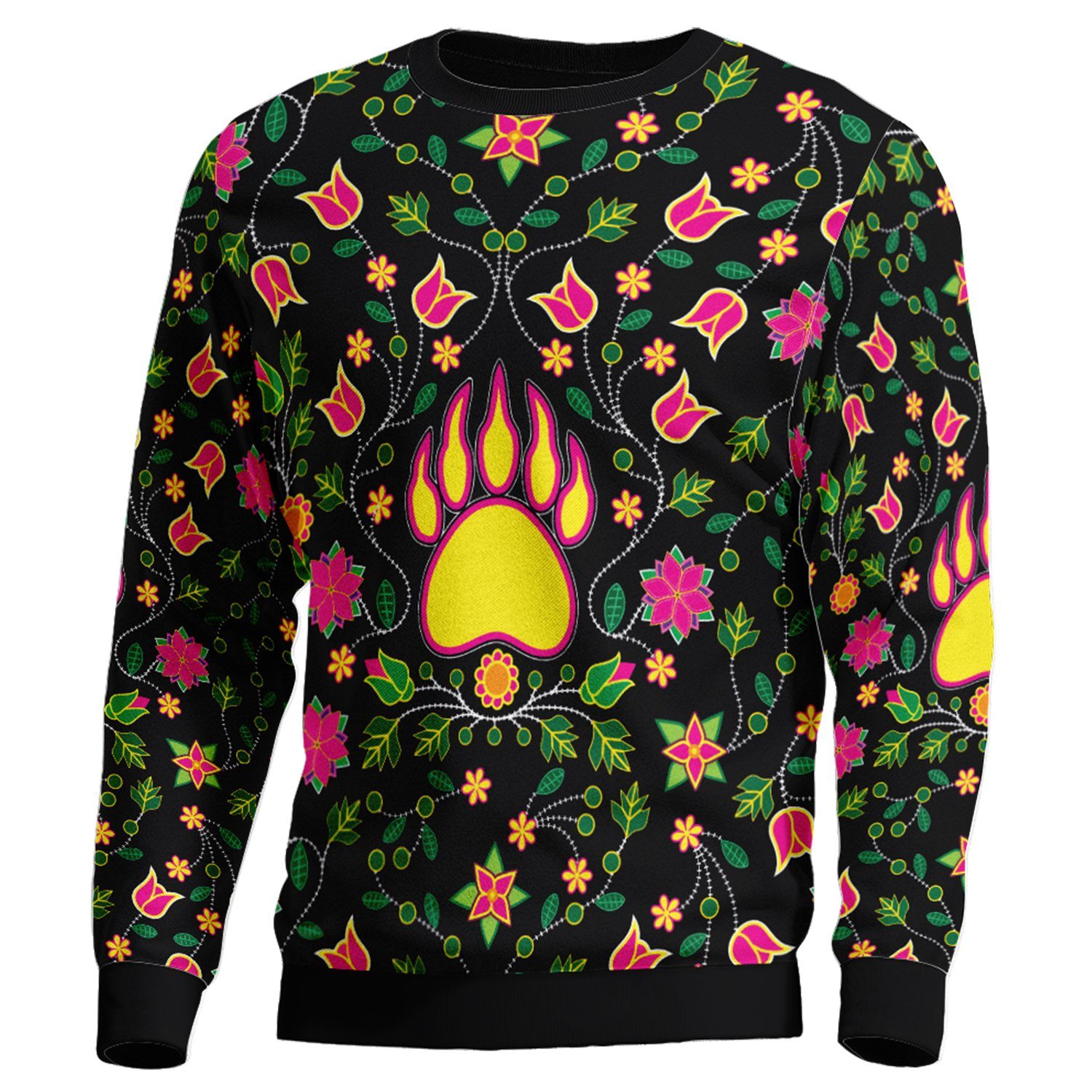 Floral Bearpaw Pink and Yellow Unisex Crewneck Long Sleeve Top 49 Dzine