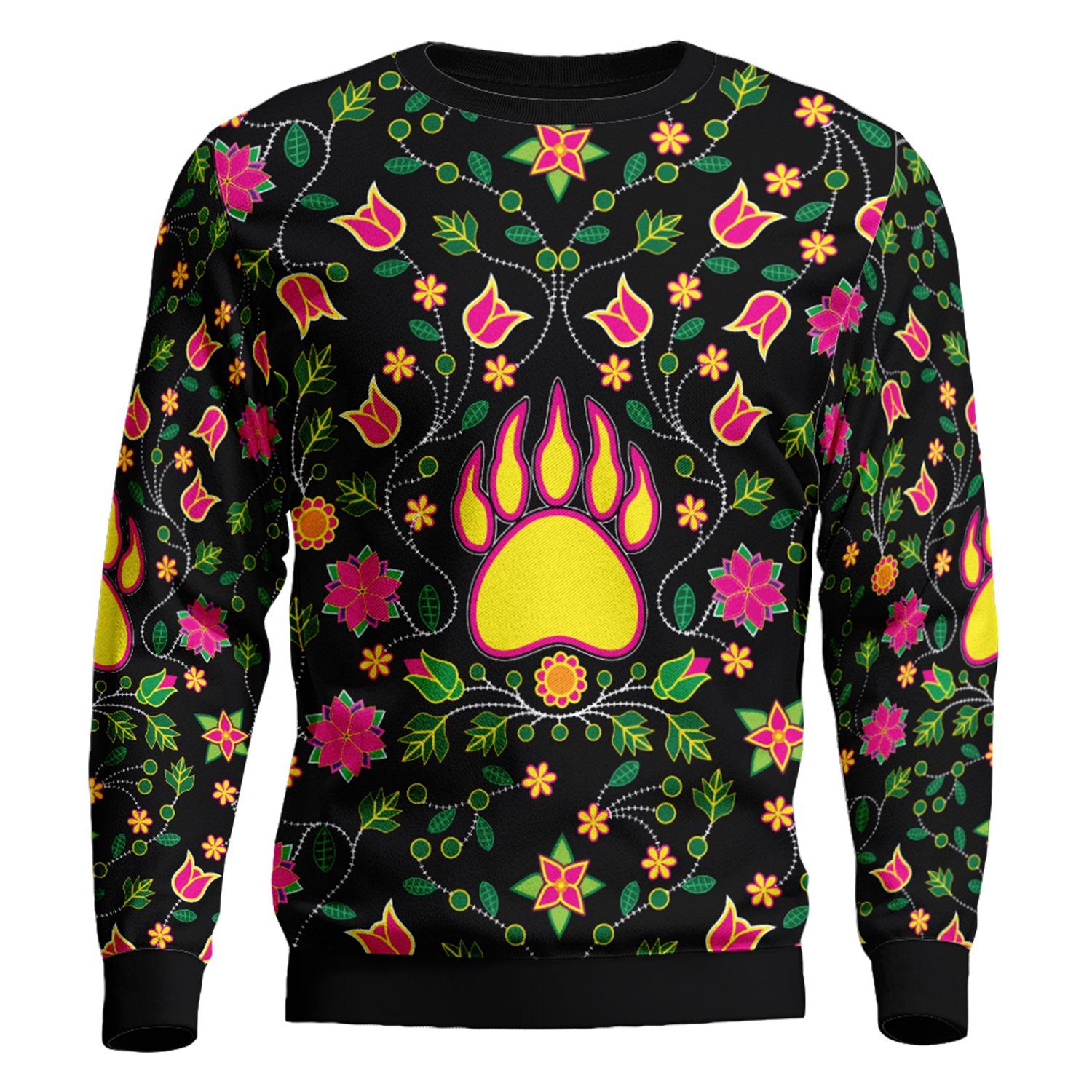 Floral Bearpaw Pink and Yellow Unisex Crewneck Long Sleeve Top 49 Dzine