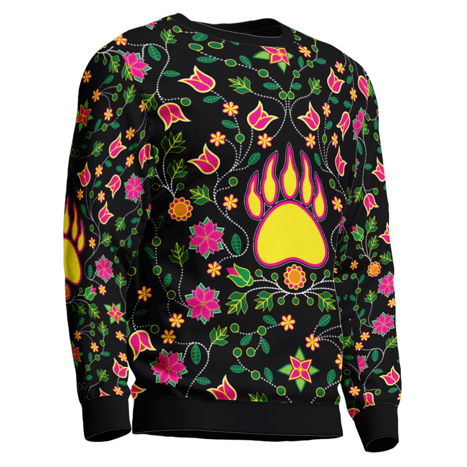 Floral Bearpaw Pink and Yellow Unisex Crewneck Long Sleeve Top 49 Dzine