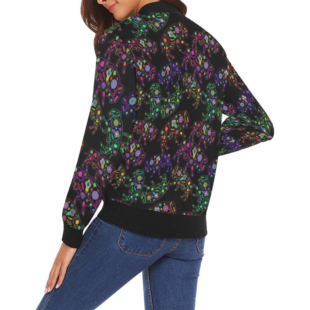 Floral Buffalo All Over Print Bomber Jacket for Women (Model H19) All Over Print Bomber Jacket for Women (H19) e-joyer