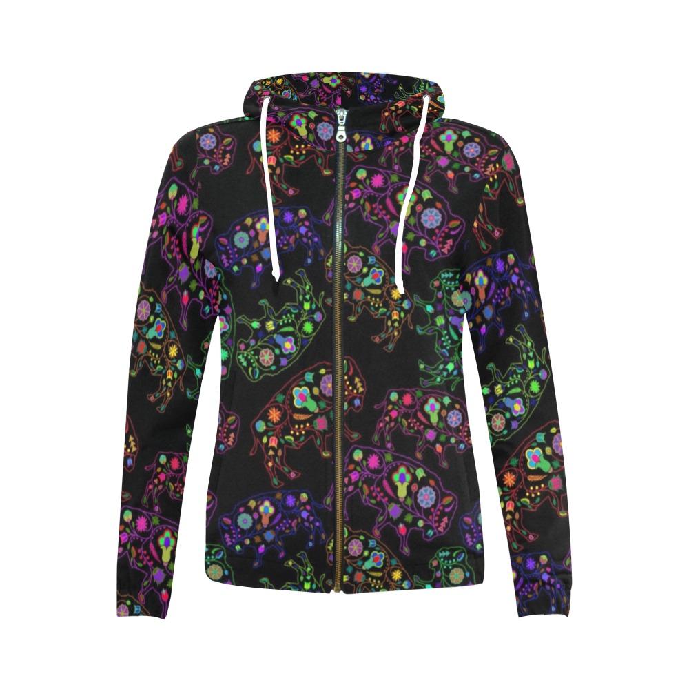 Floral Buffalo All Over Print Full Zip Hoodie for Women (Model H14) All Over Print Full Zip Hoodie for Women (H14) e-joyer
