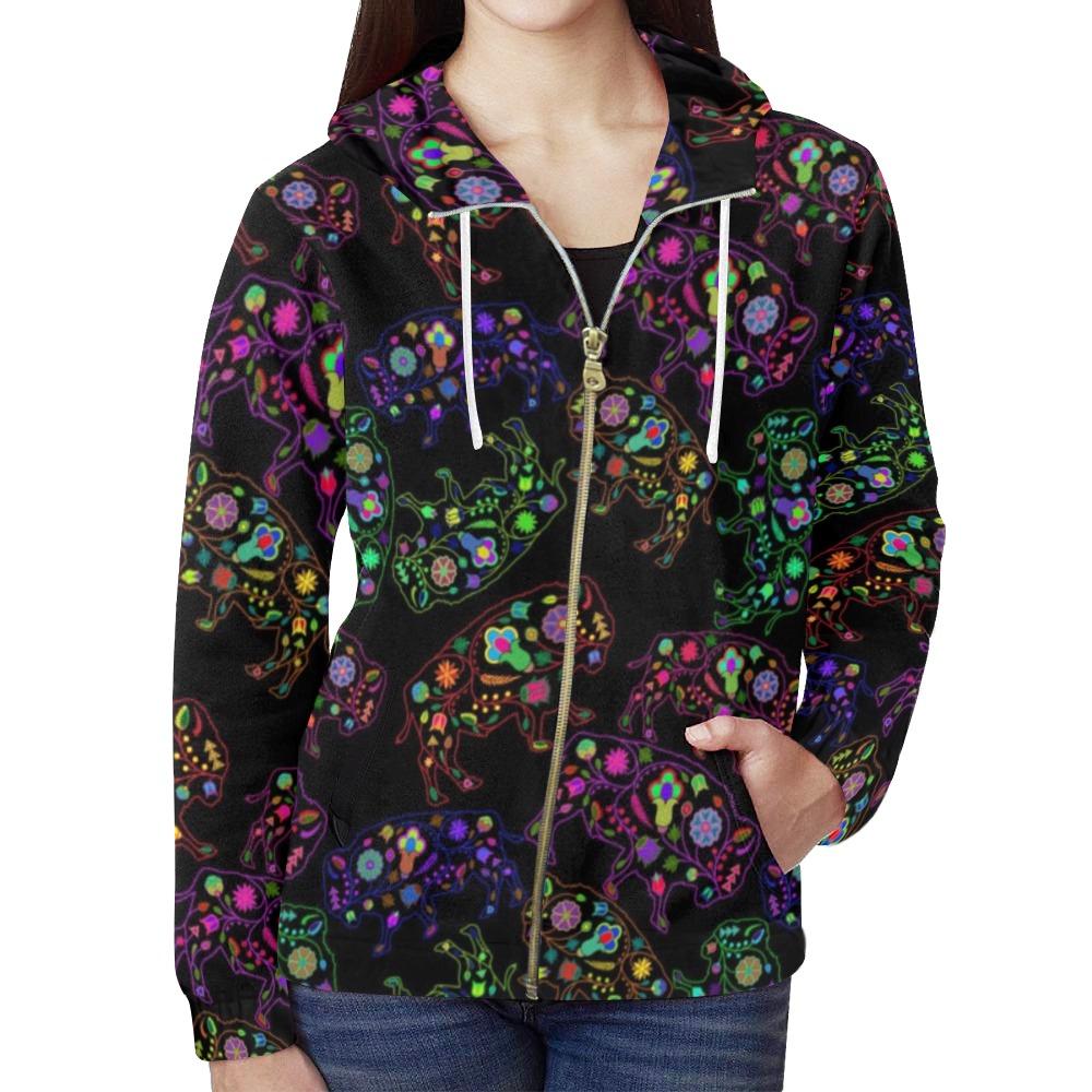 Floral Buffalo All Over Print Full Zip Hoodie for Women (Model H14) All Over Print Full Zip Hoodie for Women (H14) e-joyer