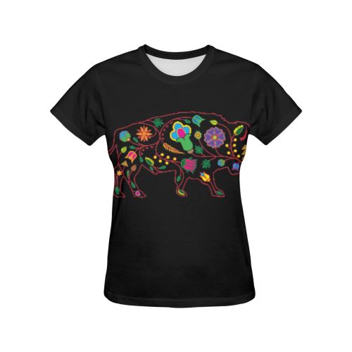 Floral Buffalo All Over Print T-shirt for Women/Large Size (USA Size) (Model T40) All Over Print T-Shirt for Women/Large (T40) e-joyer
