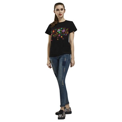Floral Buffalo All Over Print T-shirt for Women/Large Size (USA Size) (Model T40) All Over Print T-Shirt for Women/Large (T40) e-joyer