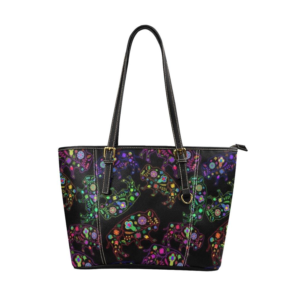 Floral Buffalo Leather Tote Bag/Large (Model 1640) bag e-joyer