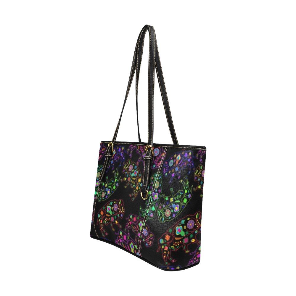 Floral Buffalo Leather Tote Bag/Large (Model 1640) bag e-joyer
