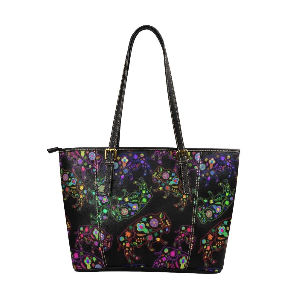 Floral Buffalo Leather Tote Bag/Large (Model 1640) bag e-joyer