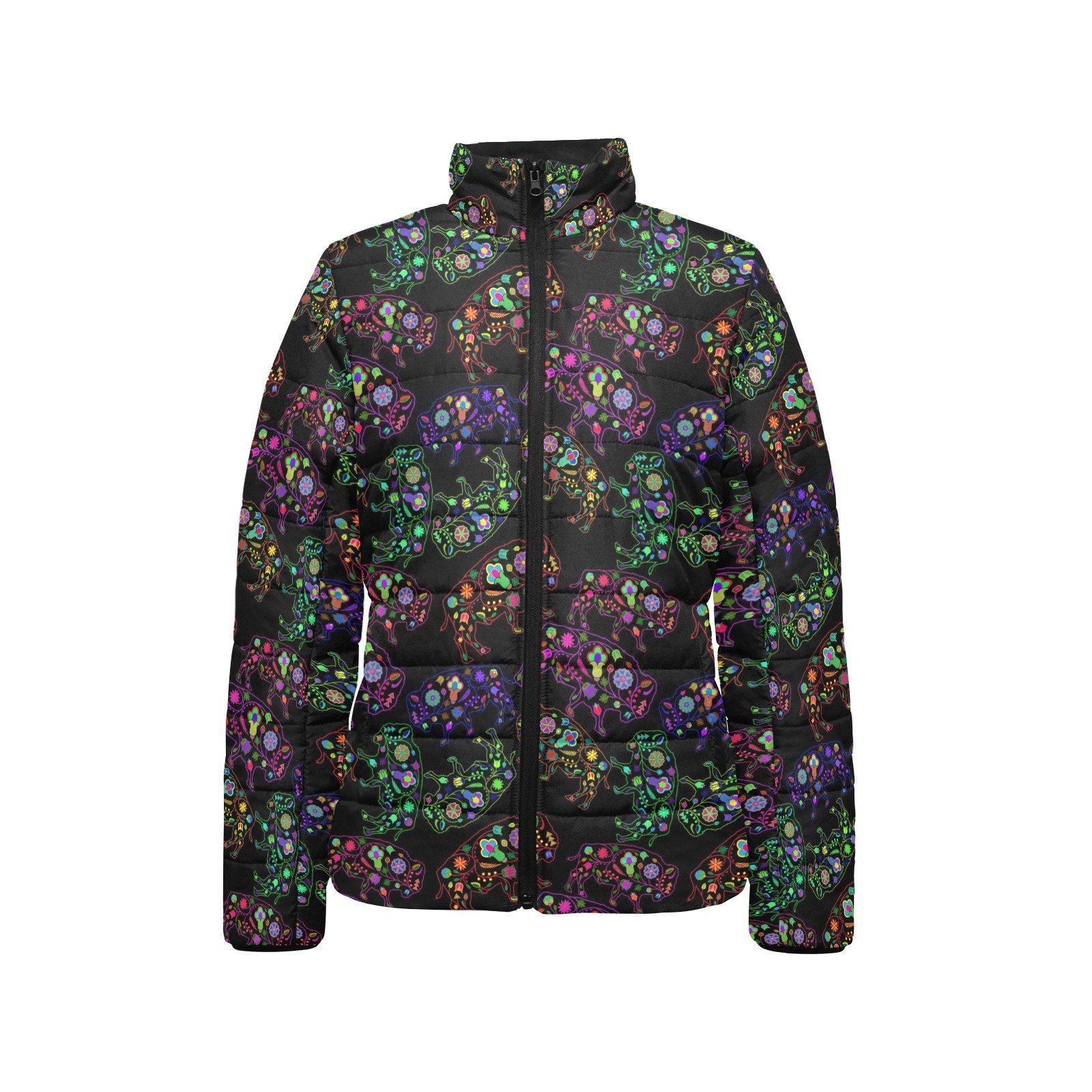 Floral Buffalo Women's Stand Collar Padded Jacket (Model H41) jacket e-joyer