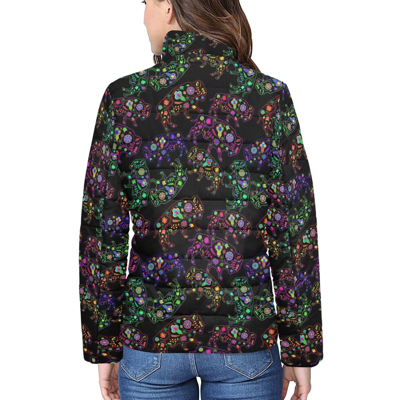 Floral Buffalo Women's Stand Collar Padded Jacket (Model H41) jacket e-joyer