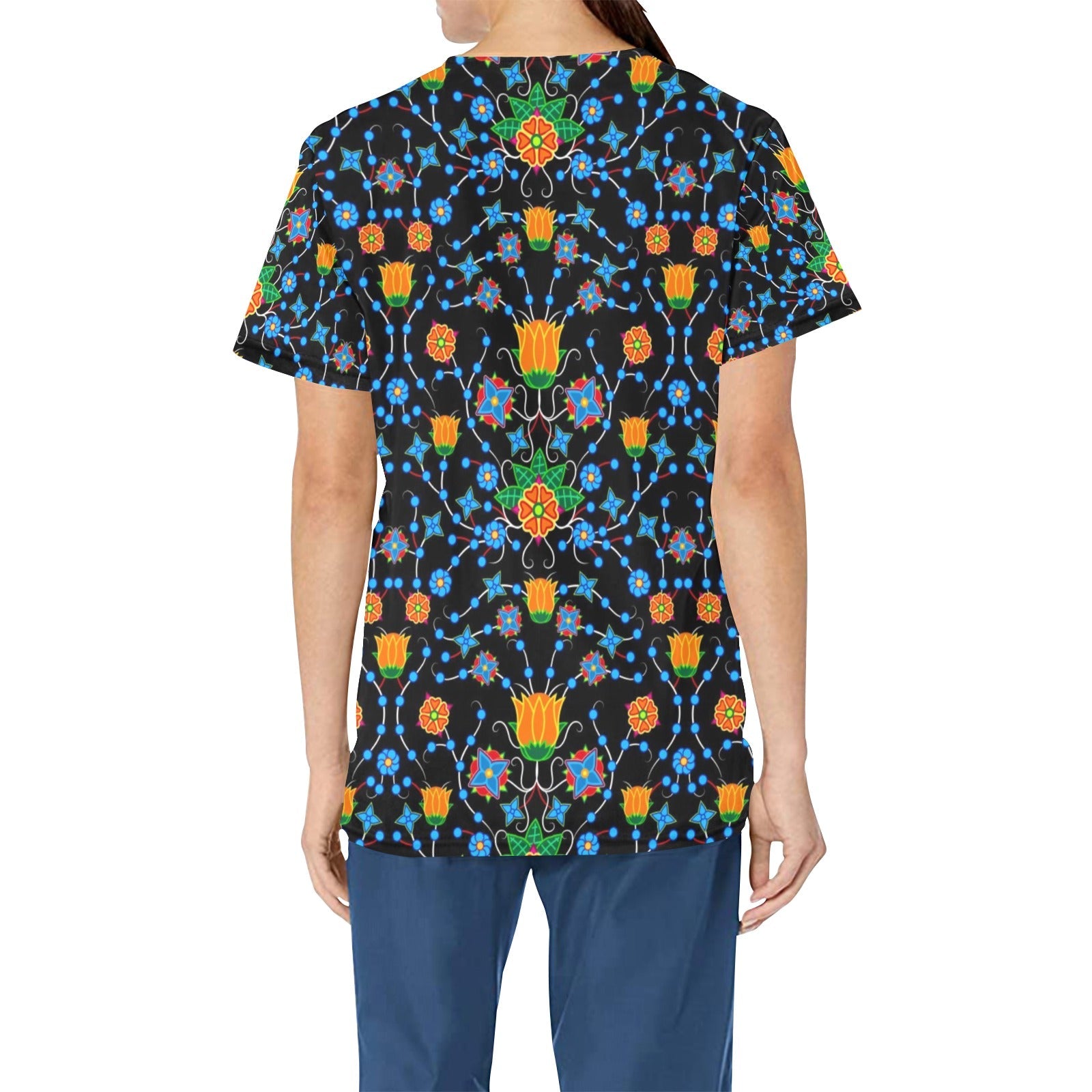 Floral Damask All Over Print Scrub Top Scrub Top e-joyer