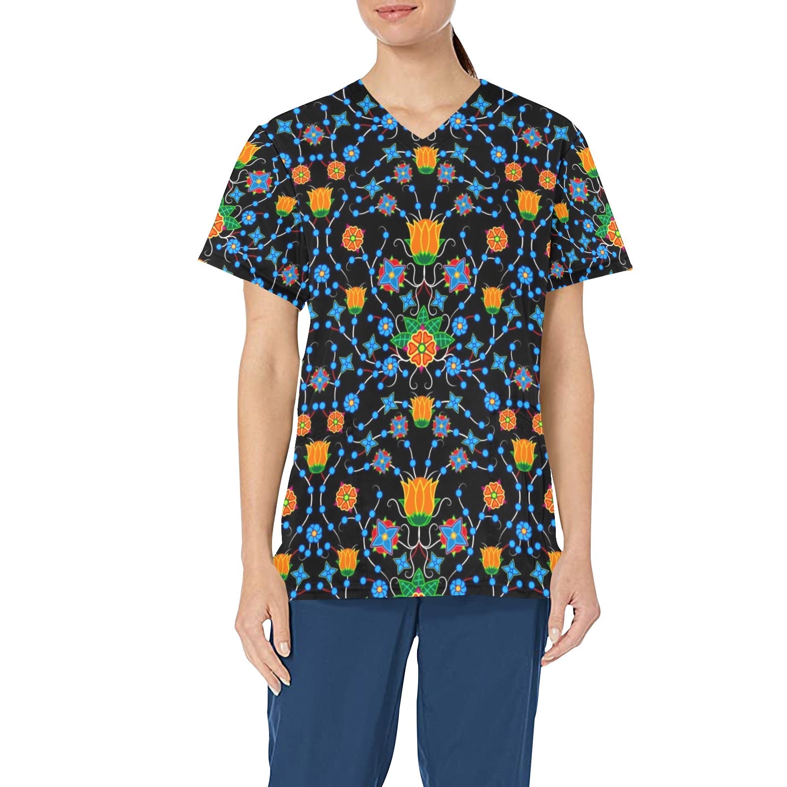 Floral Damask All Over Print Scrub Top Scrub Top e-joyer