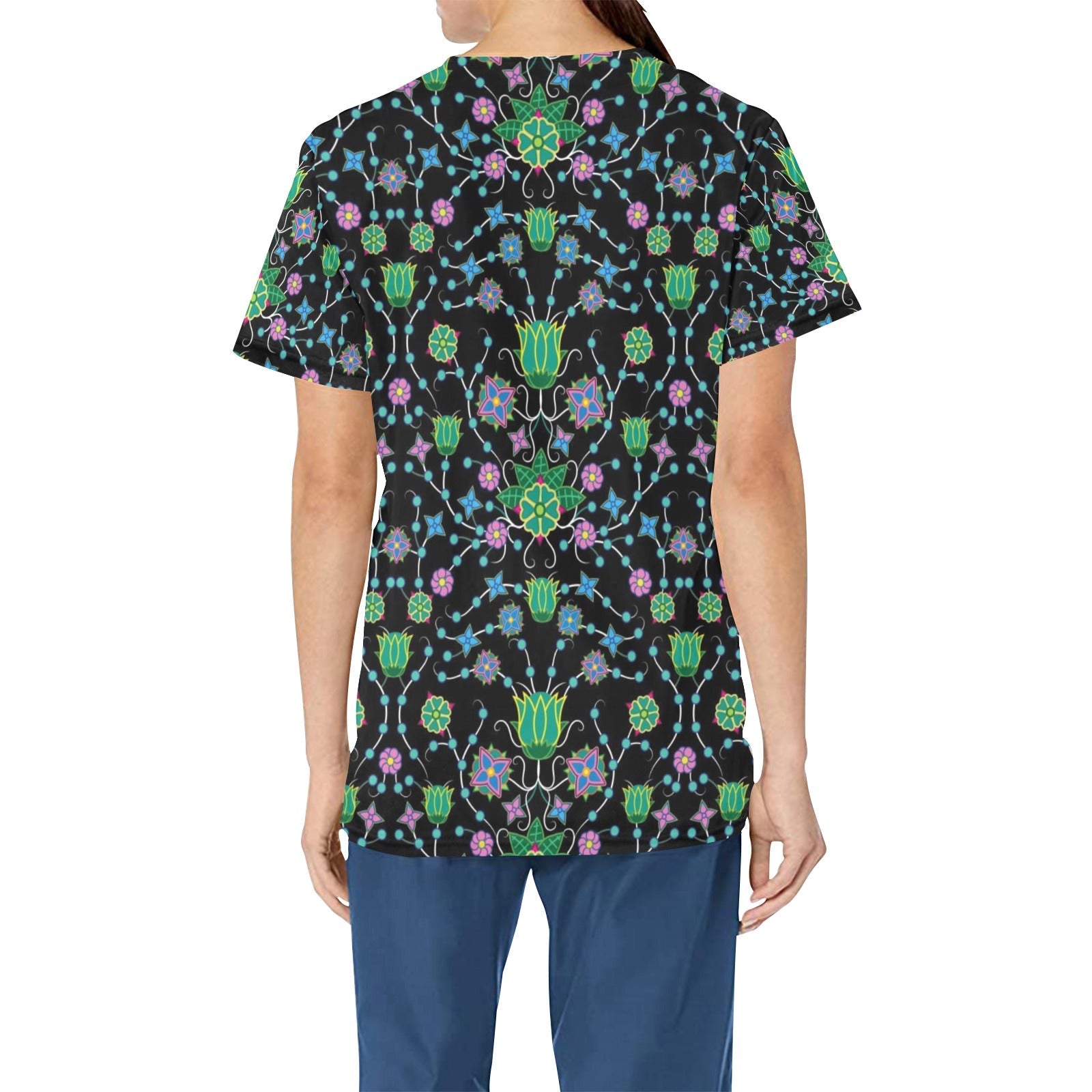Floral Damask Garden All Over Print Scrub Top Scrub Top e-joyer