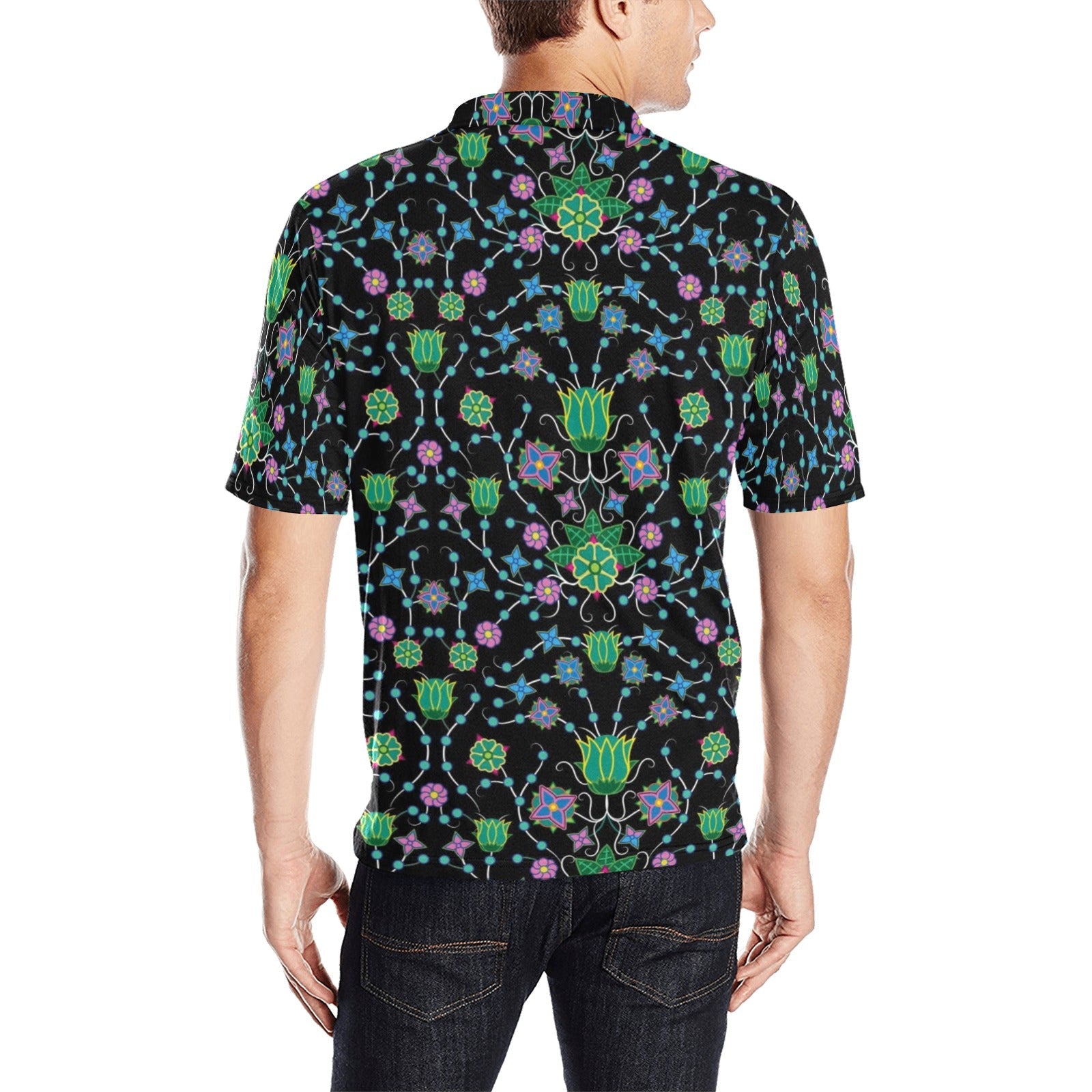 Floral Damask Garden Men's All Over Print Polo Shirt (Model T55) Men's Polo Shirt (Model T55) e-joyer