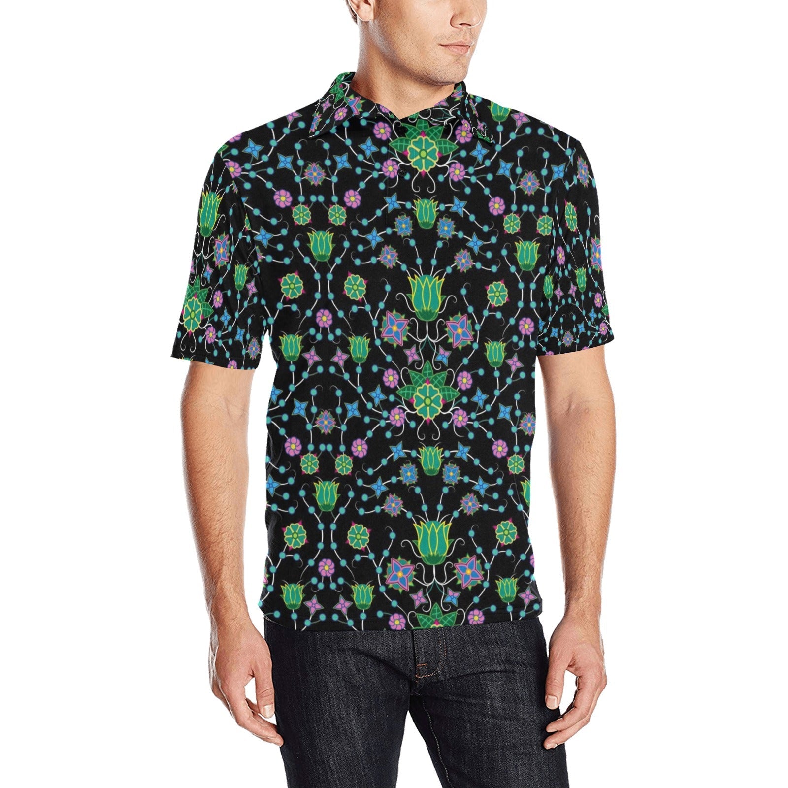 Floral Damask Garden Men's All Over Print Polo Shirt (Model T55) Men's Polo Shirt (Model T55) e-joyer