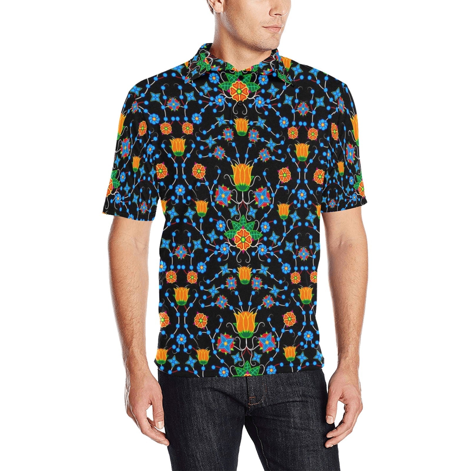 Floral Damask Men's All Over Print Polo Shirt (Model T55) Men's Polo Shirt (Model T55) e-joyer