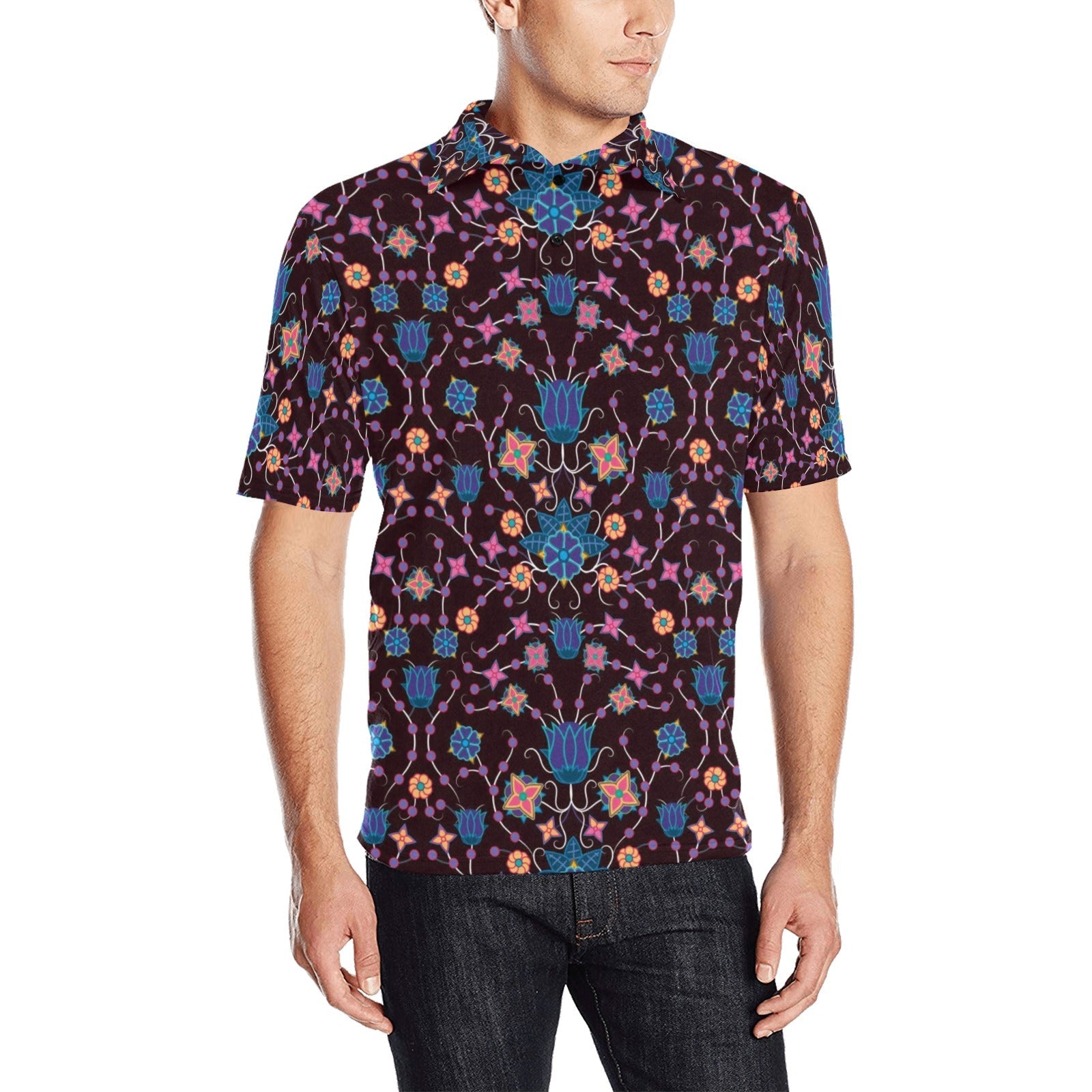 Floral Damask Purple Men's All Over Print Polo Shirt (Model T55) Men's Polo Shirt (Model T55) e-joyer