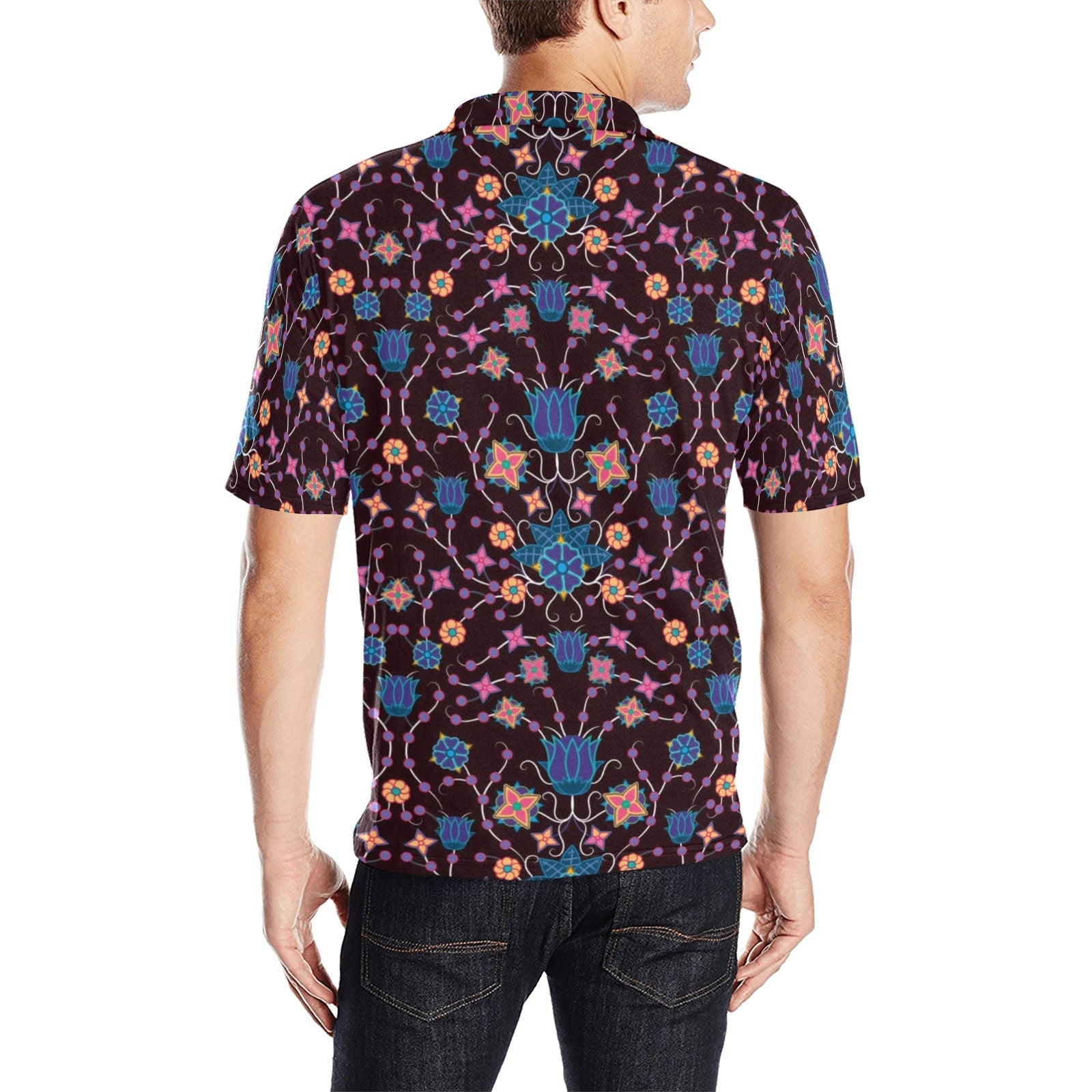 Floral Damask Purple Men's All Over Print Polo Shirt (Model T55) Men's Polo Shirt (Model T55) e-joyer