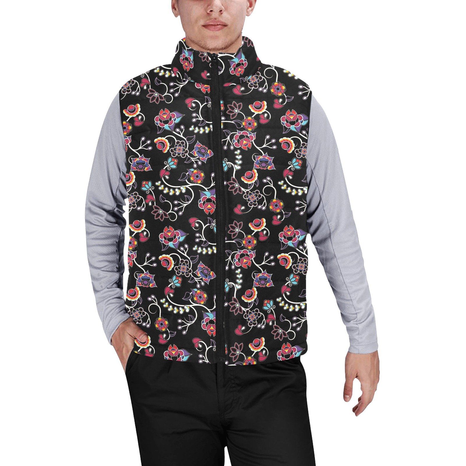 Floral Danseur Men's Padded Vest Jacket (Model H44) Men's Padded Vest Jacket (H44) e-joyer
