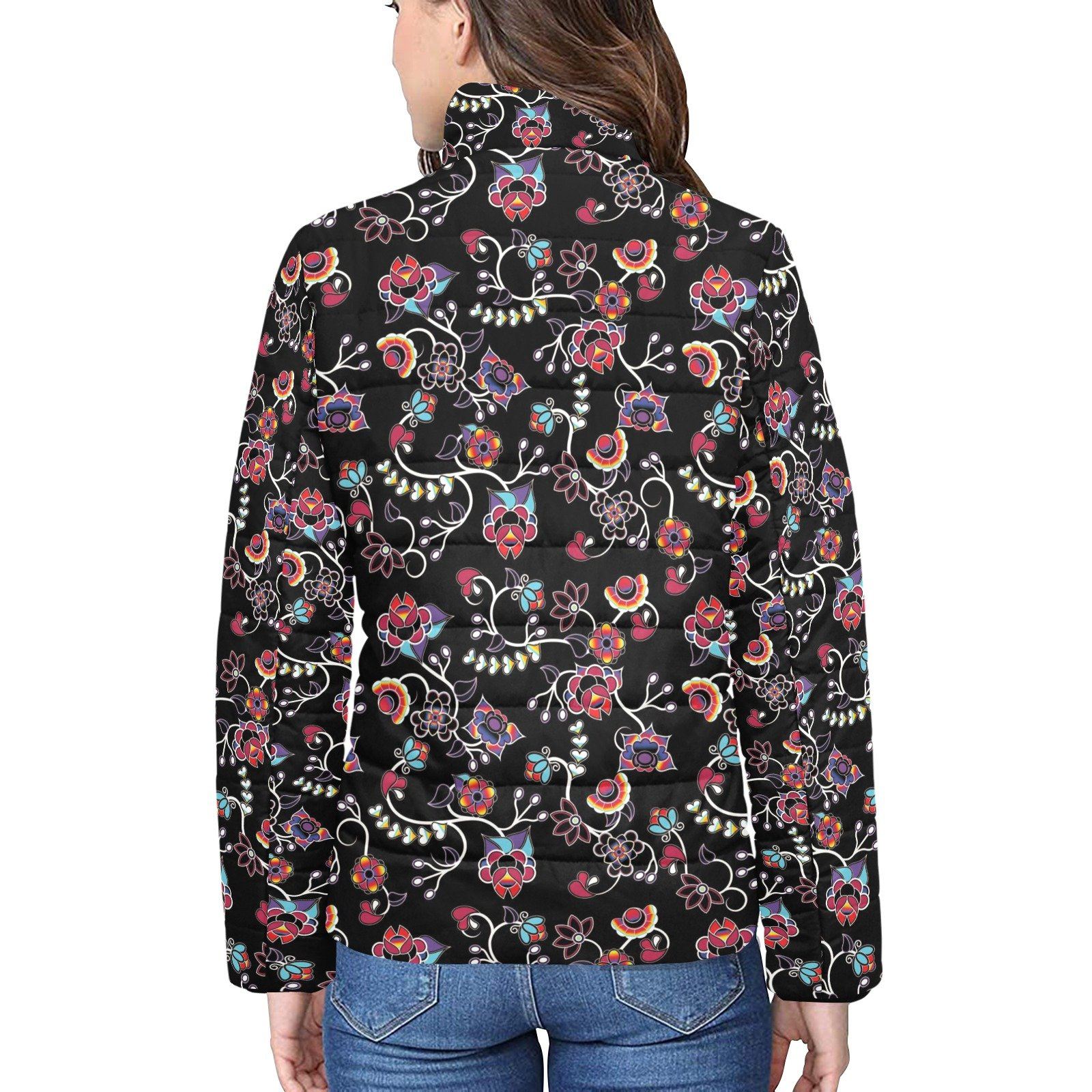 Floral Danseur Women's Stand Collar Padded Jacket (Model H41) jacket e-joyer