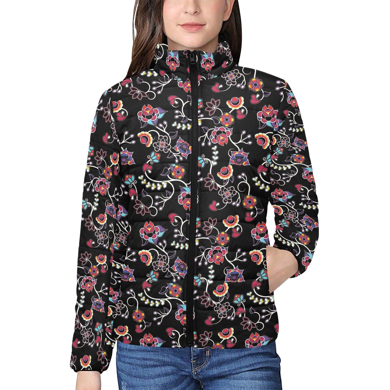 Floral Danseur Women's Stand Collar Padded Jacket (Model H41) jacket e-joyer