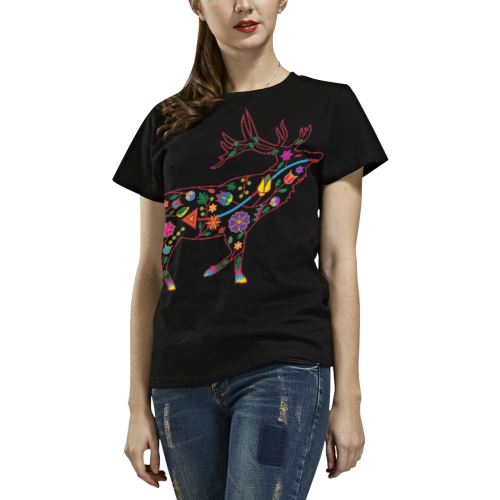 Floral Elk All Over Print T-shirt for Women/Large Size (USA Size) (Model T40) All Over Print T-Shirt for Women/Large (T40) e-joyer