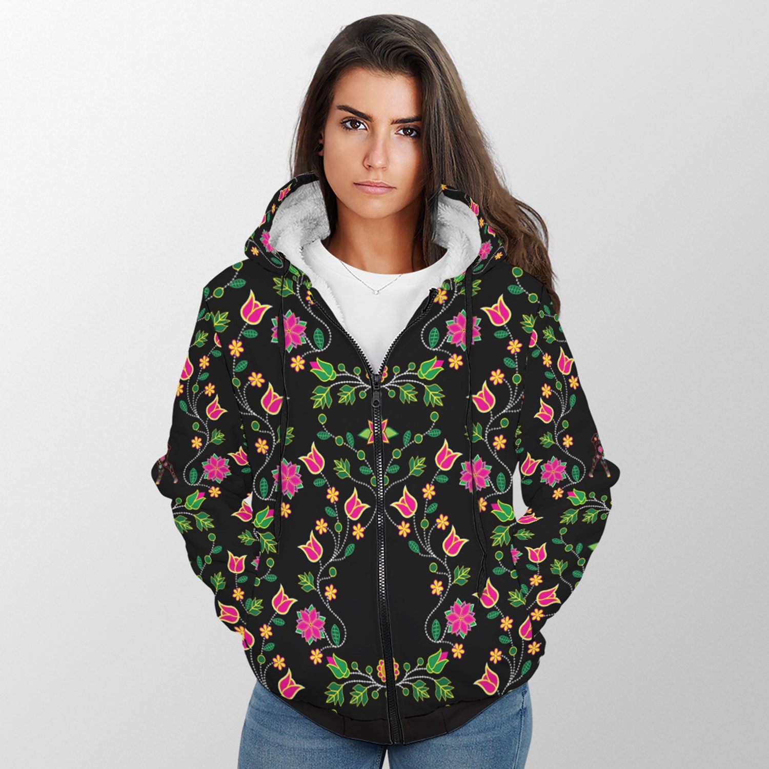 Floral Elk Sherpa Hoodie 49 Dzine
