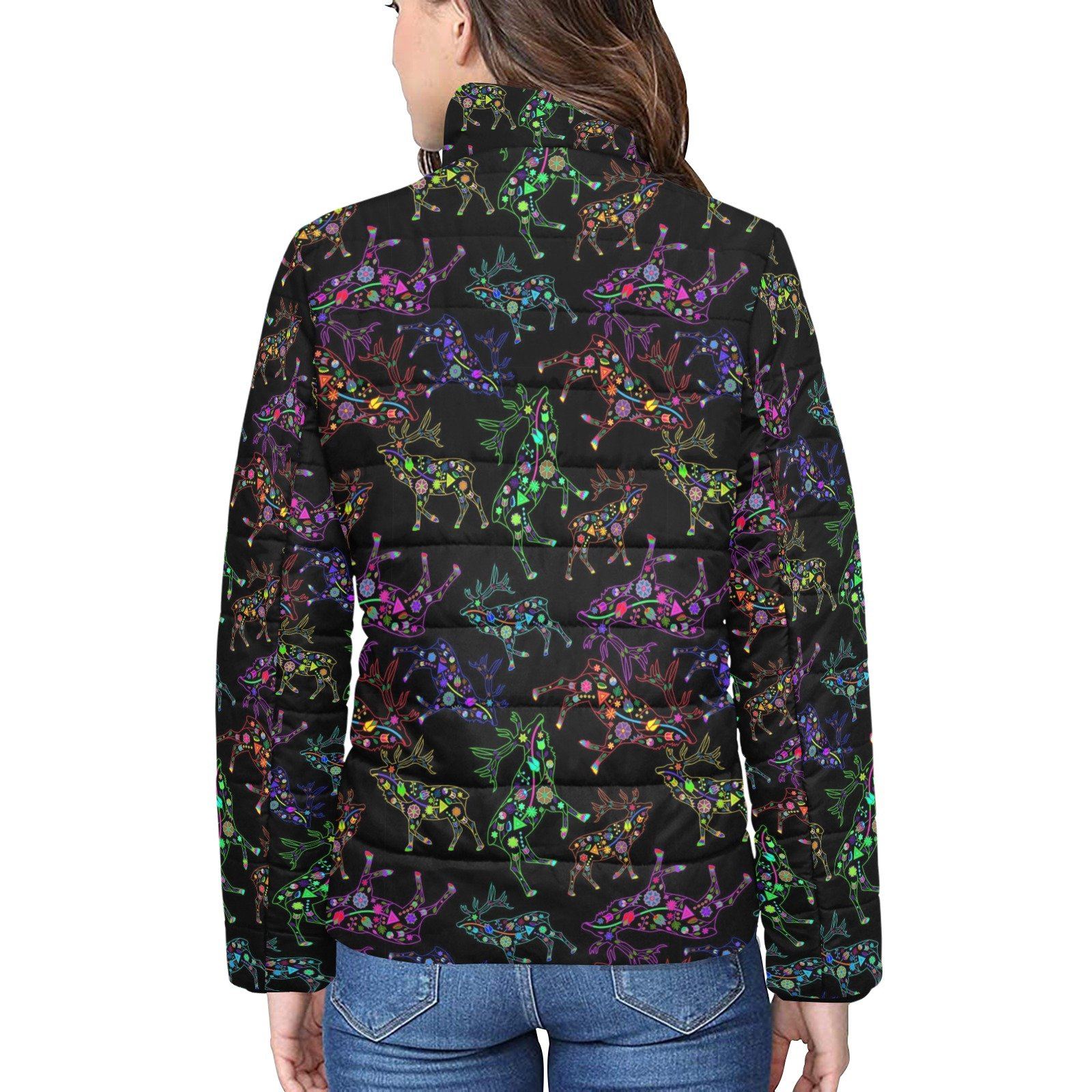 Floral Elk Women's Stand Collar Padded Jacket (Model H41) jacket e-joyer