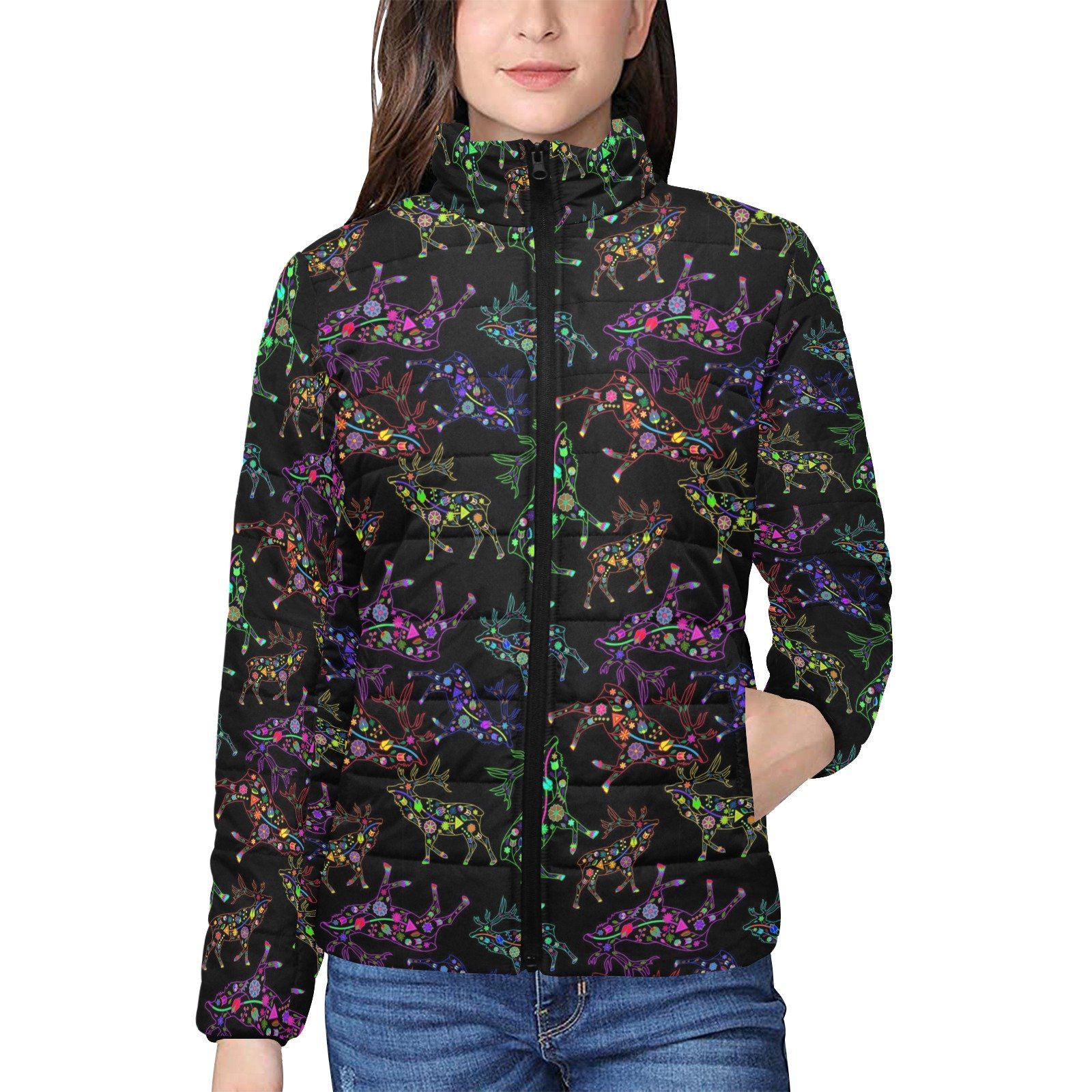Floral Elk Women's Stand Collar Padded Jacket (Model H41) jacket e-joyer