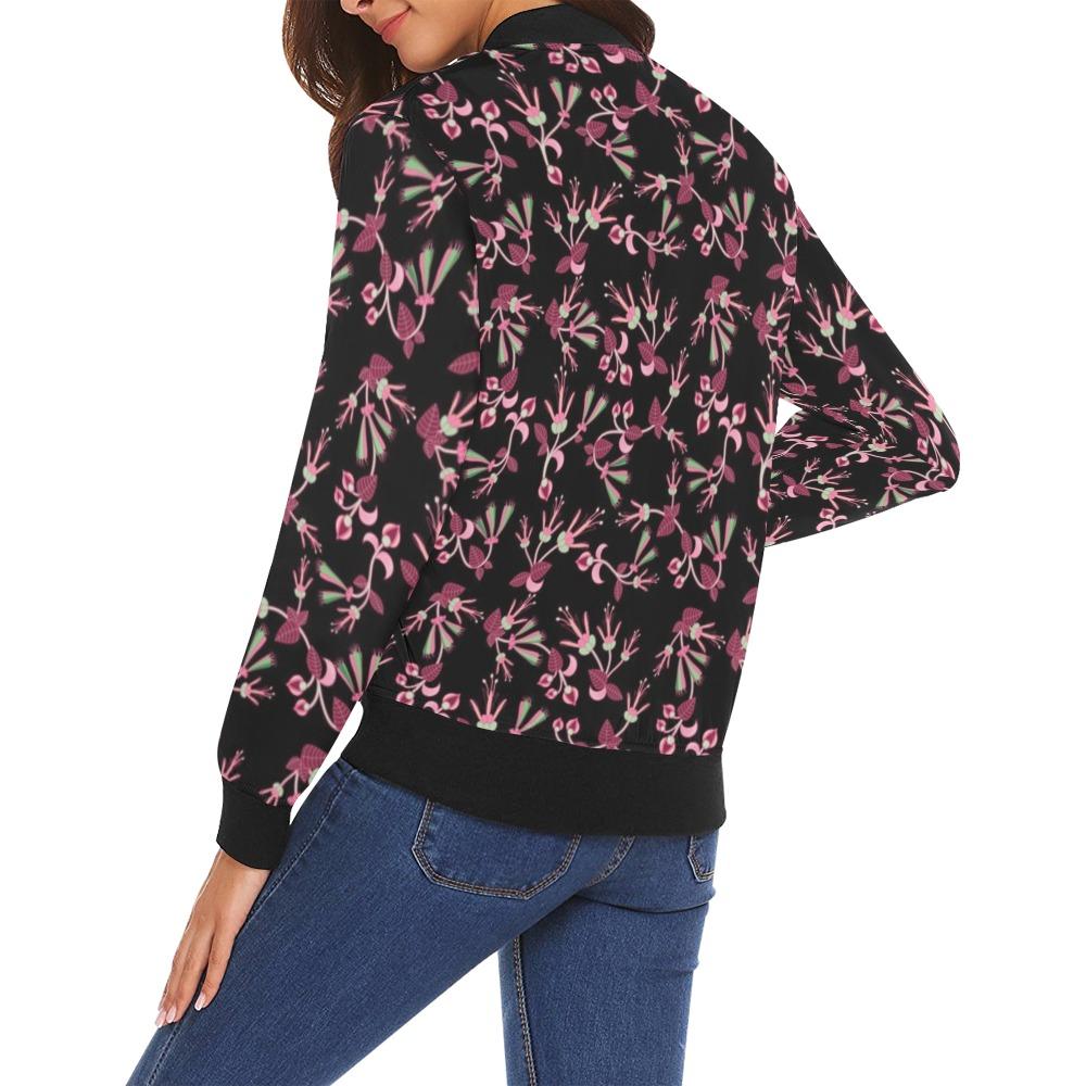Floral Green Black All Over Print Bomber Jacket for Women (Model H19) Jacket e-joyer