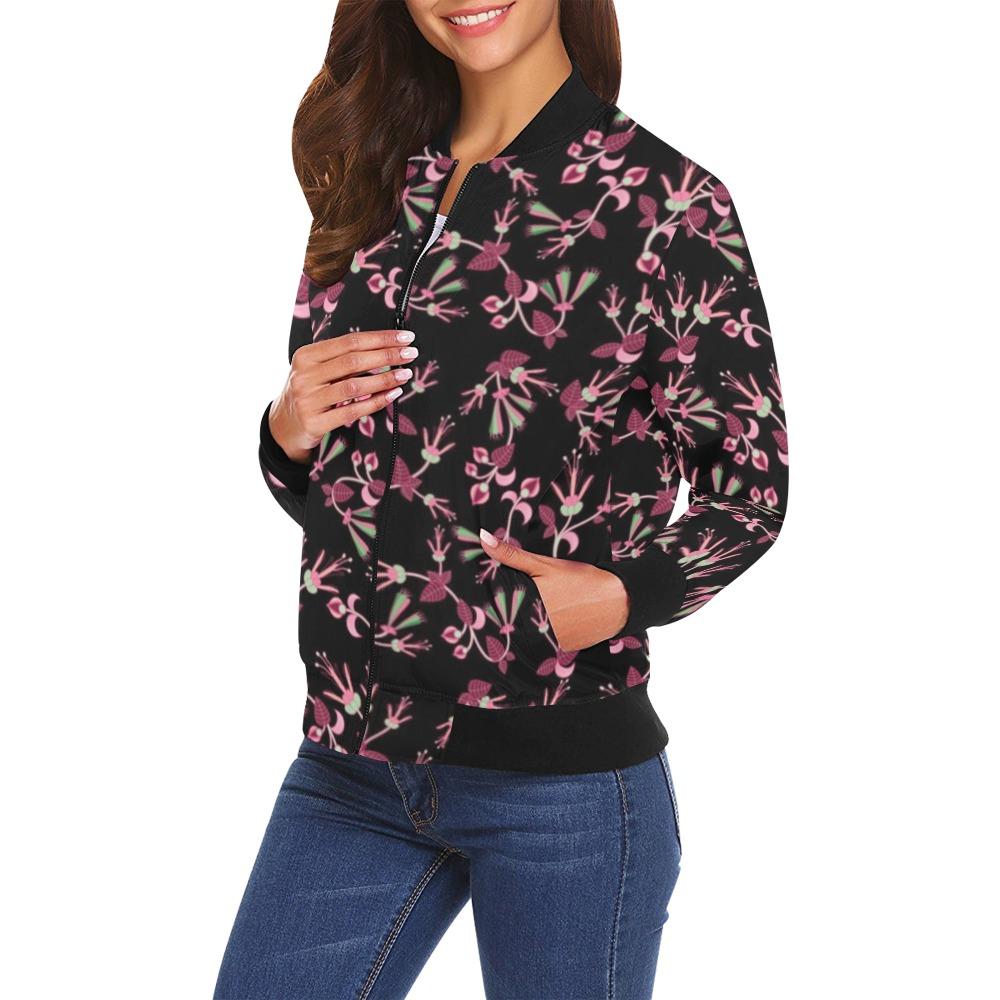Floral Green Black All Over Print Bomber Jacket for Women (Model H19) Jacket e-joyer