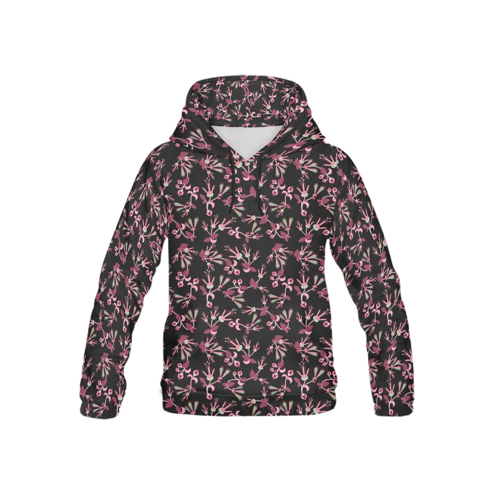 Floral Green Black All Over Print Hoodie for Kid (USA Size) (Model H13) All Over Print Hoodie for Kid (H13) e-joyer