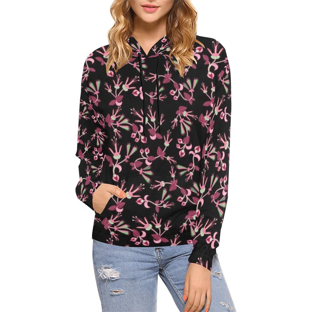 Floral Green Black All Over Print Hoodie for Women (USA Size) (Model H13) All Over Print Hoodie for Women (H13) e-joyer