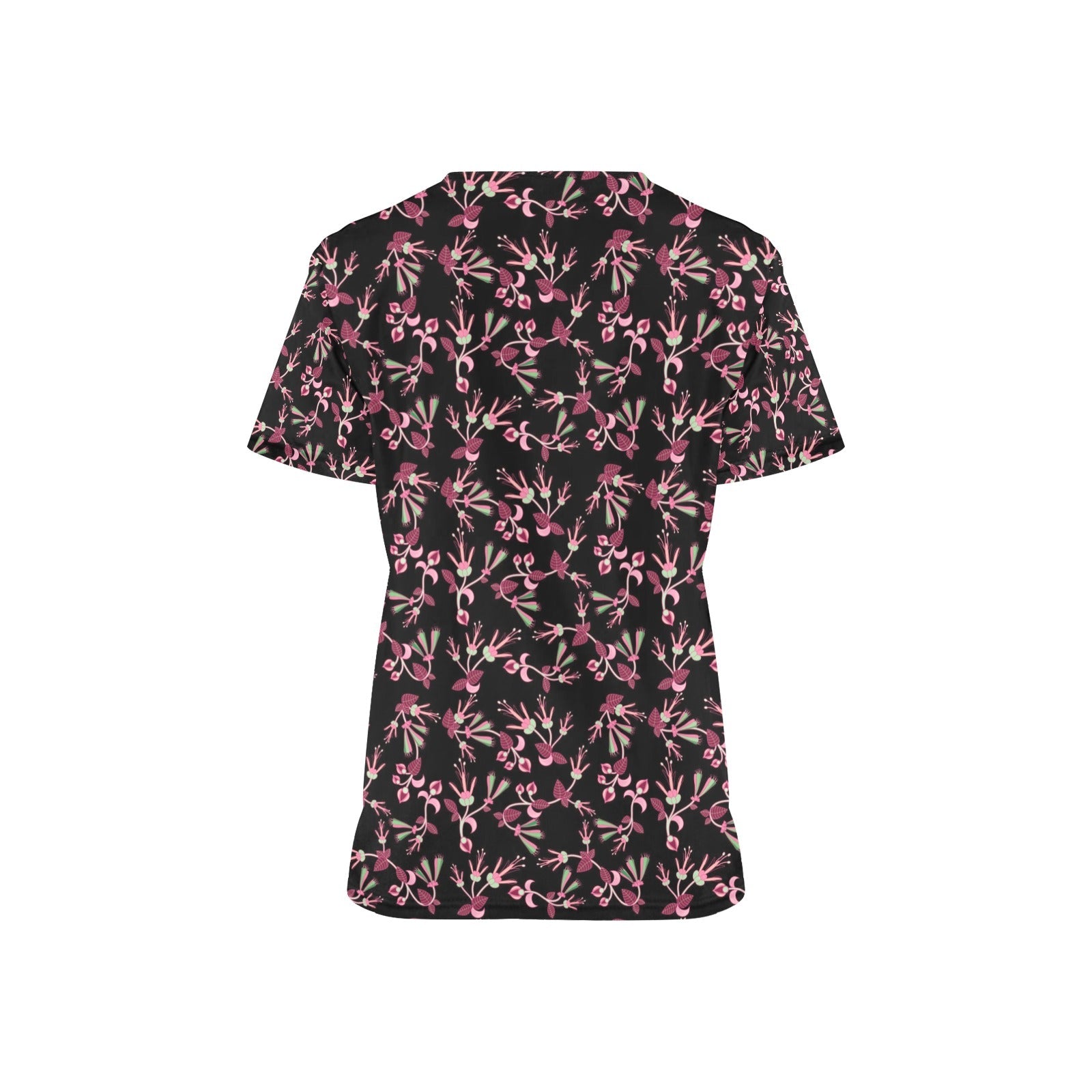 Floral Green Black All Over Print Scrub Top Scrub Top e-joyer