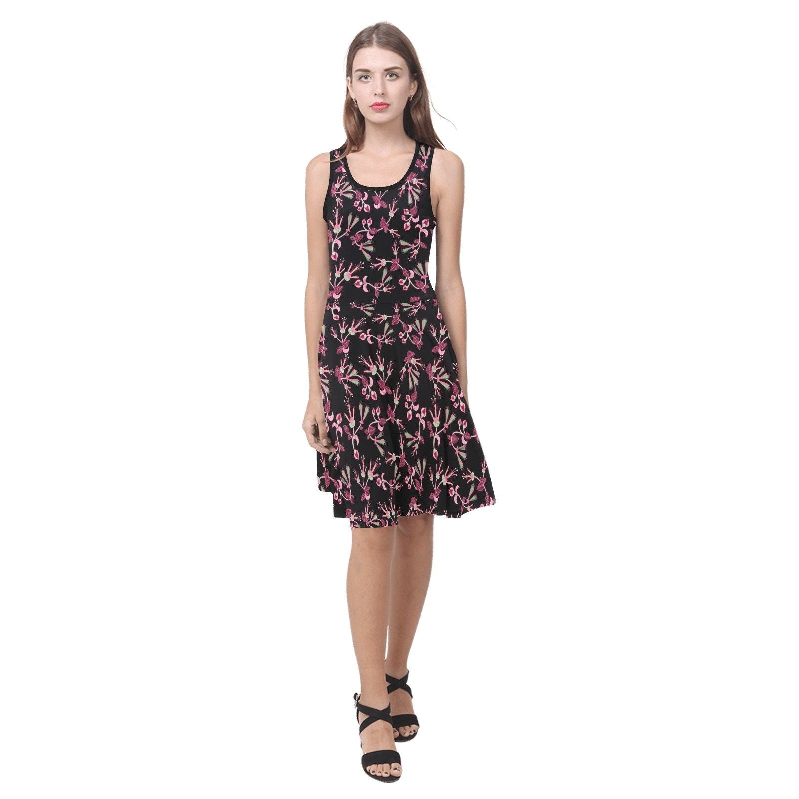 Floral Green Black Atalanta Sundress (Model D04) Atalanta Sundress (D04) e-joyer
