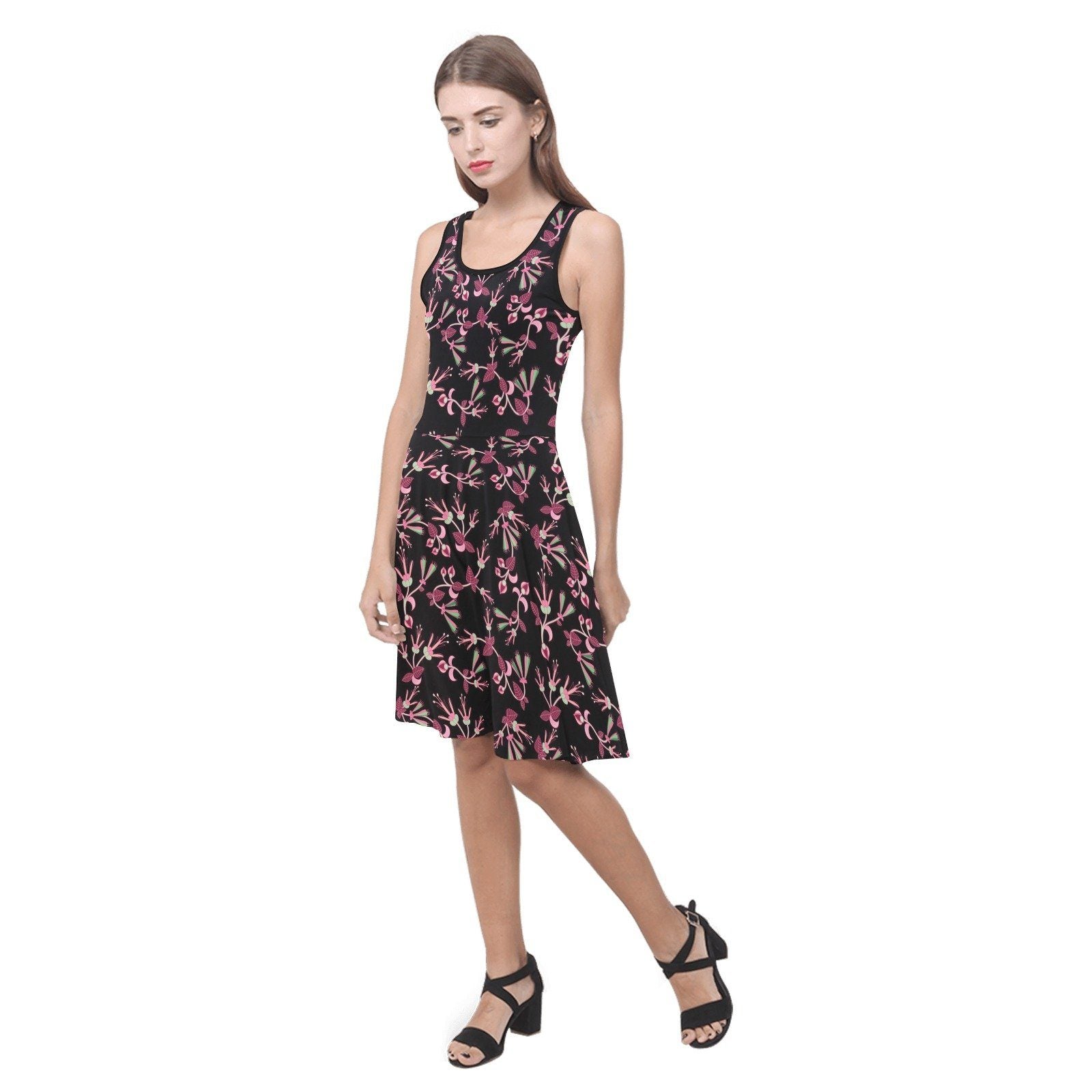 Floral Green Black Atalanta Sundress (Model D04) Atalanta Sundress (D04) e-joyer